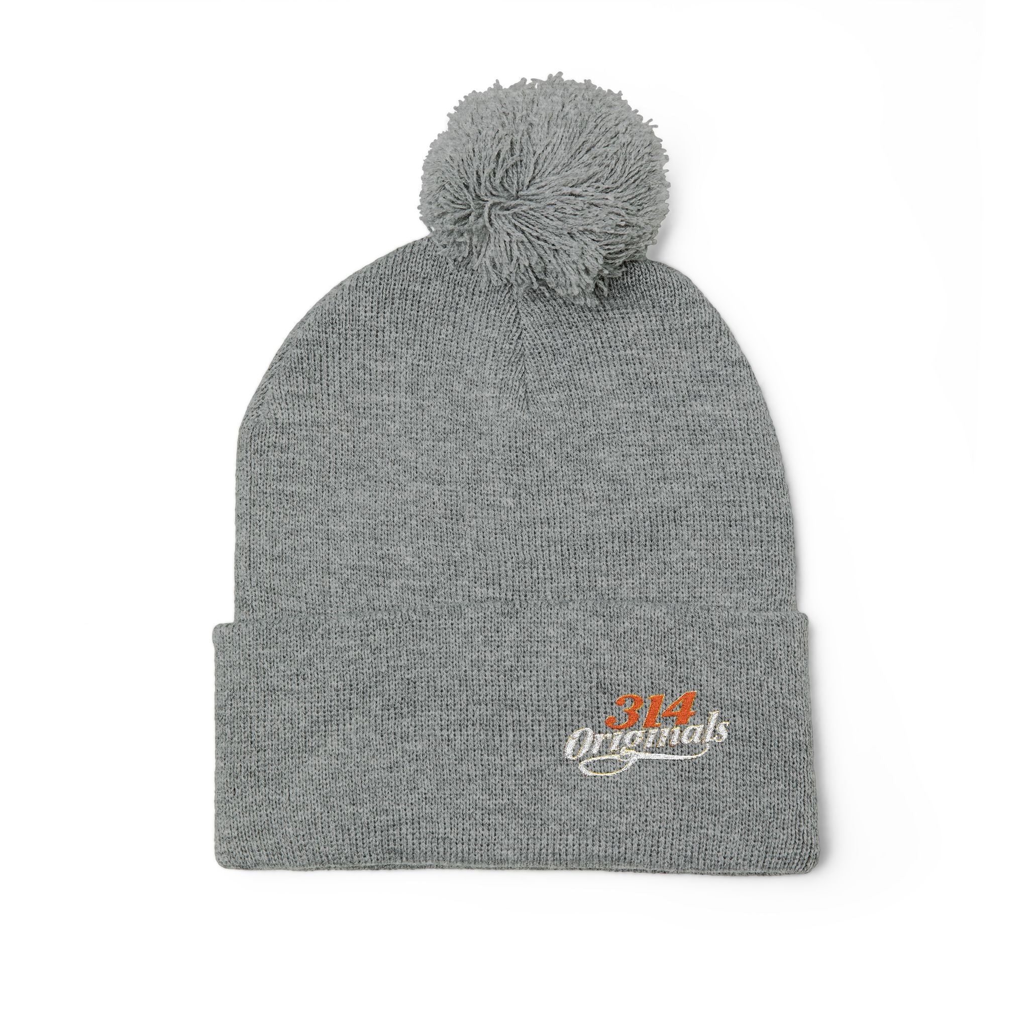 Embroidered Pom-Pom Knit Beanie – Cozy Winter Hat with Small Script Logo - 314 Originals