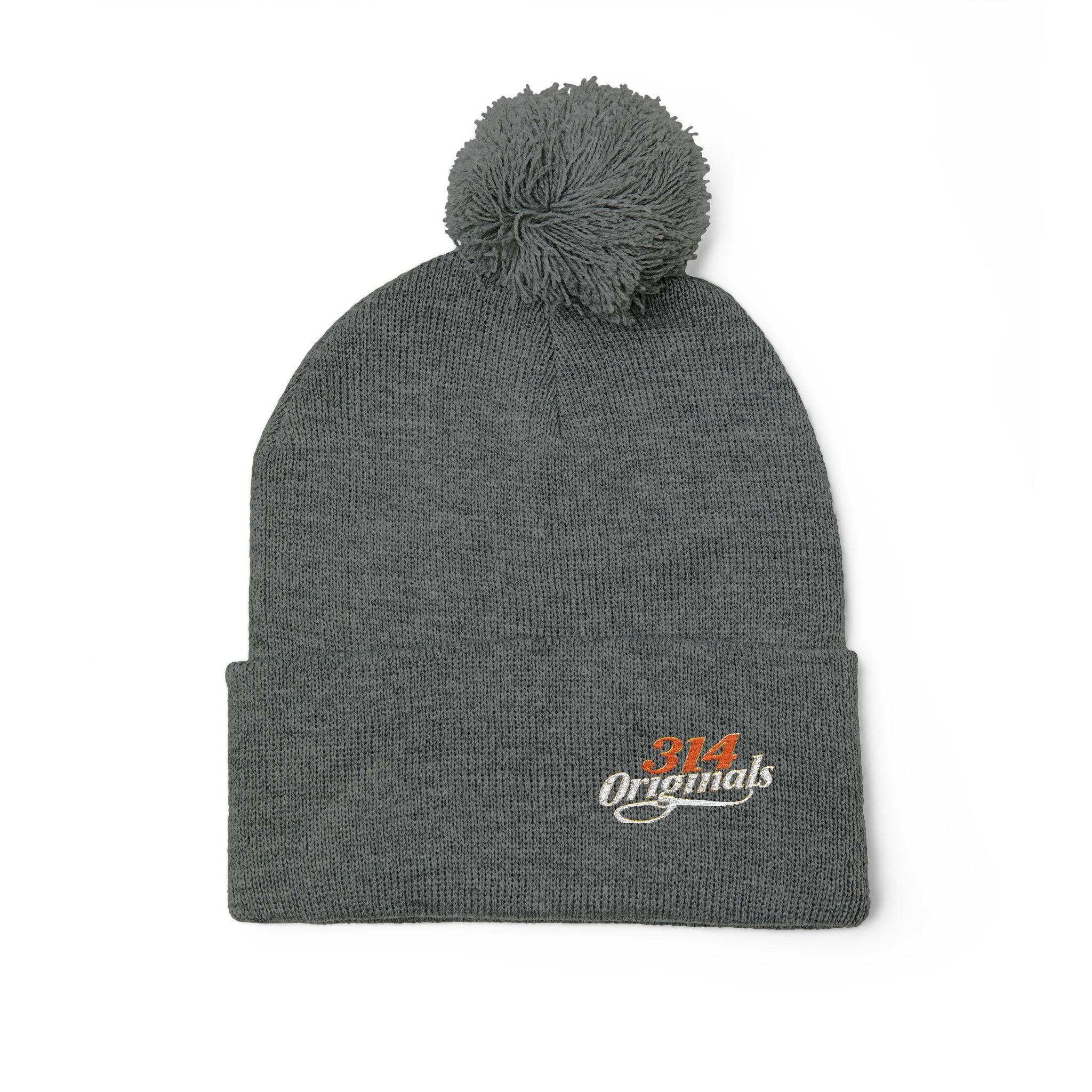 Embroidered Pom-Pom Knit Beanie – Cozy Winter Hat with Small Script Logo - 314 Originals