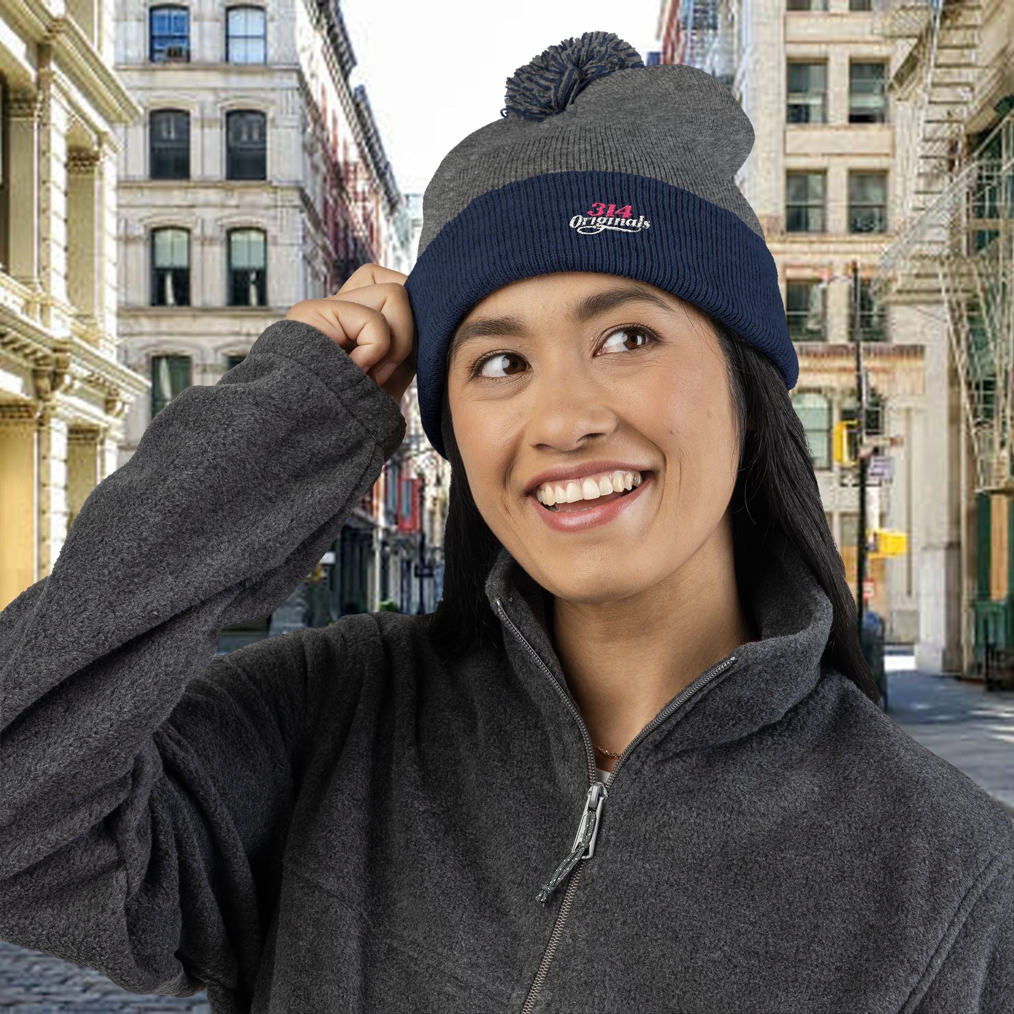 Embroidered Pom-Pom Knit Cap — '314 Originals' Beanie - 314 Originals