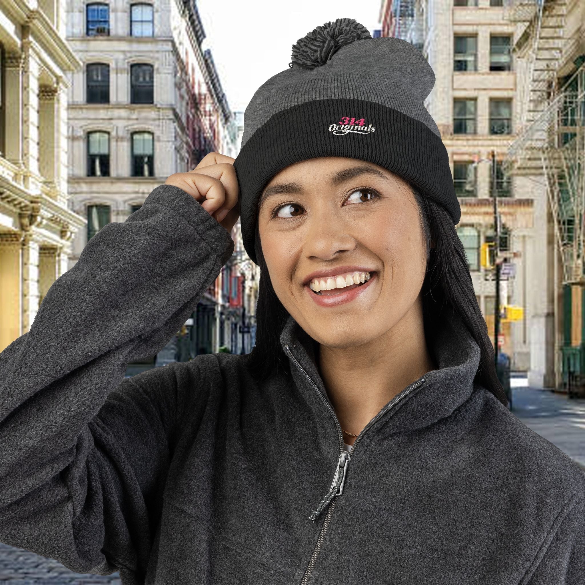 Embroidered Pom-Pom Knit Cap — '314 Originals' Beanie - 314 Originals