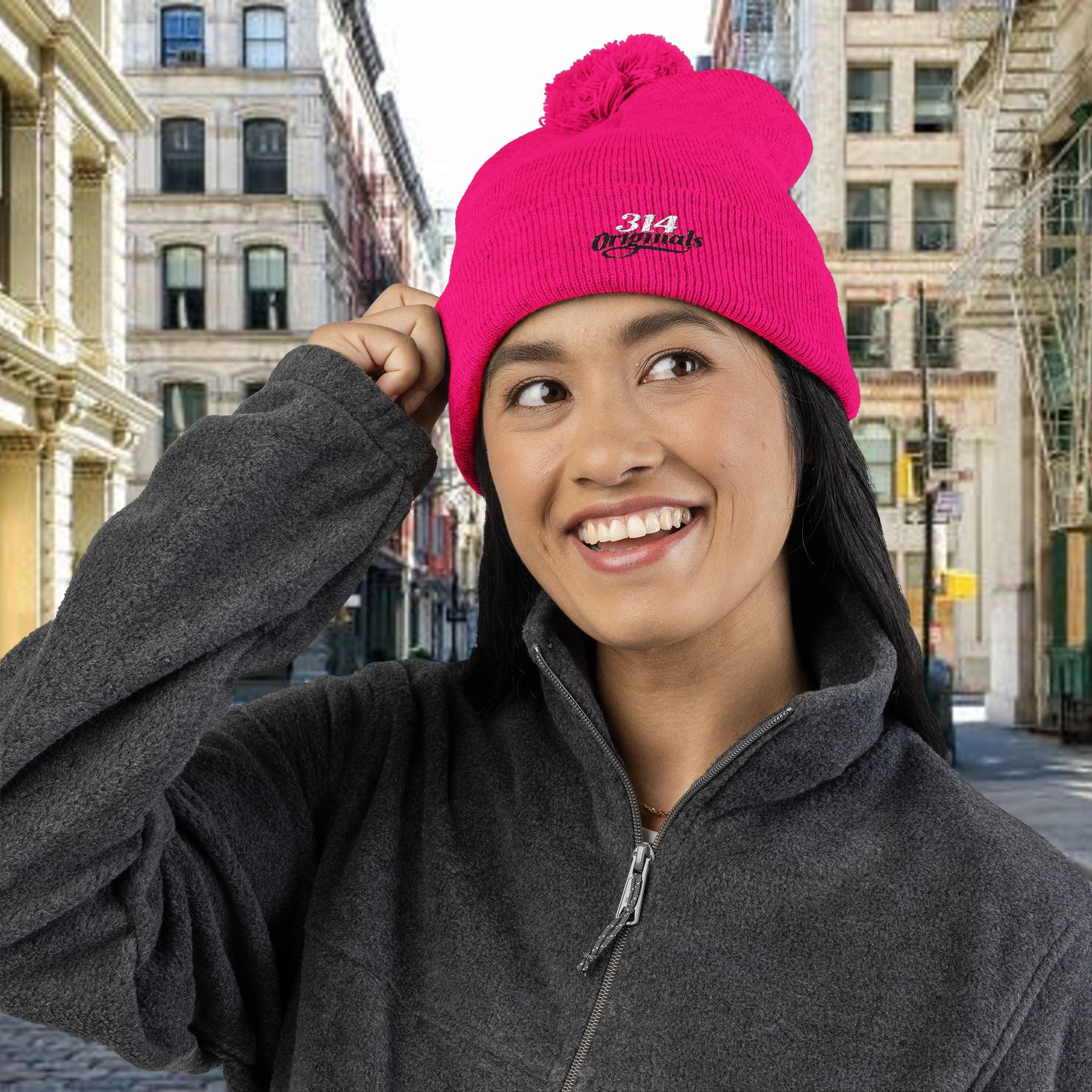 Embroidered Pom-Pom Knit Cap — "314 Originals" Beanie - 314 Originals