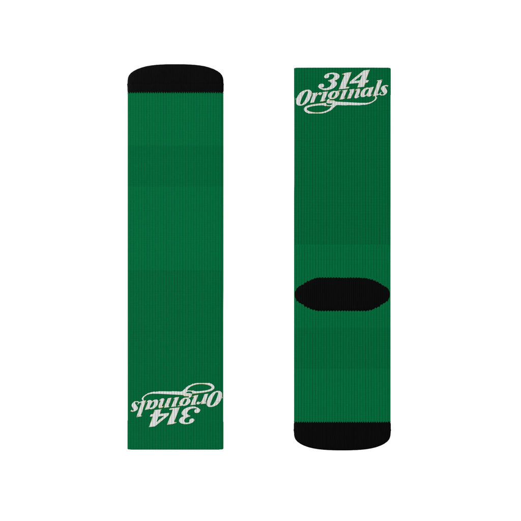 Green Sublimation Socks with '314 Originals' Script — Athletic Crew Socks - 314 Originals
