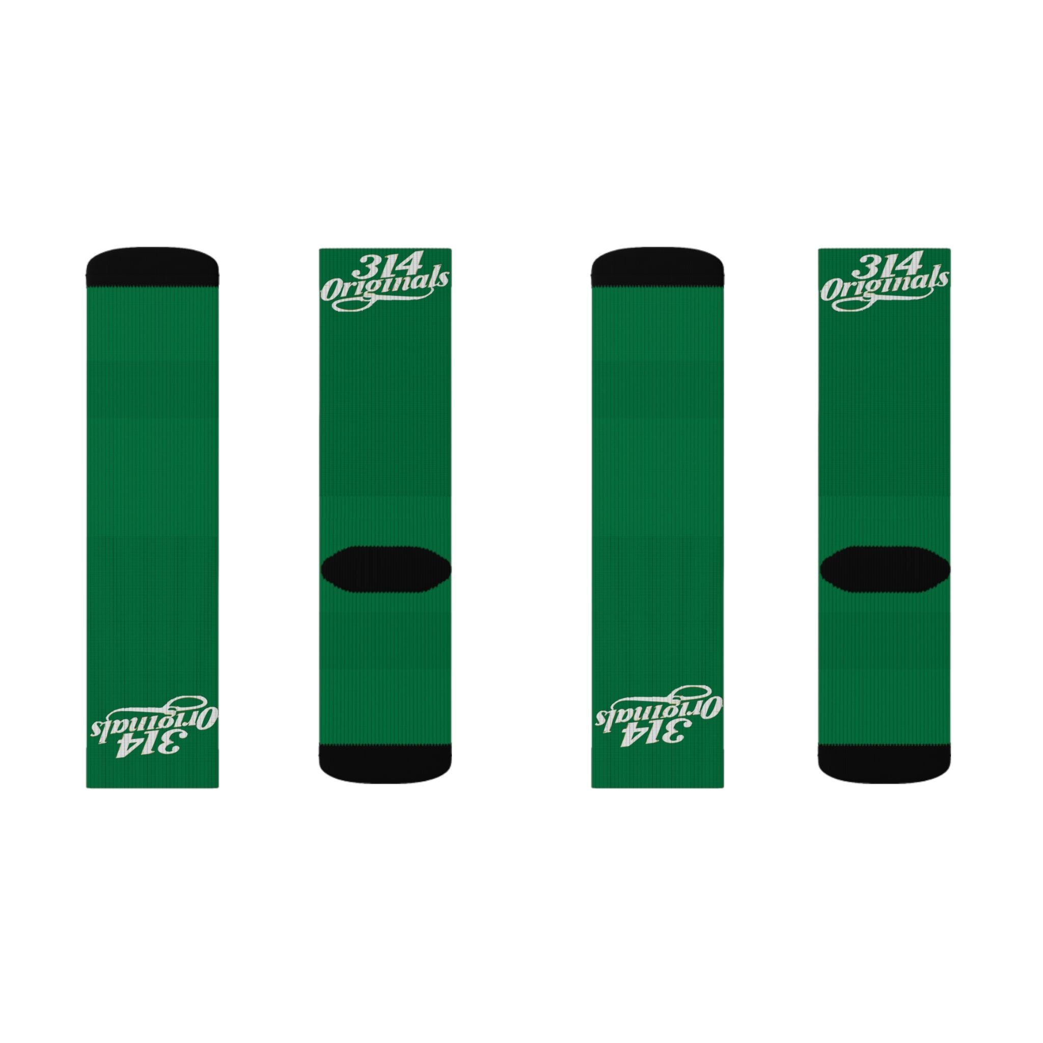 Green Sublimation Socks with '314 Originals' Script — Athletic Crew Socks - 314 Originals