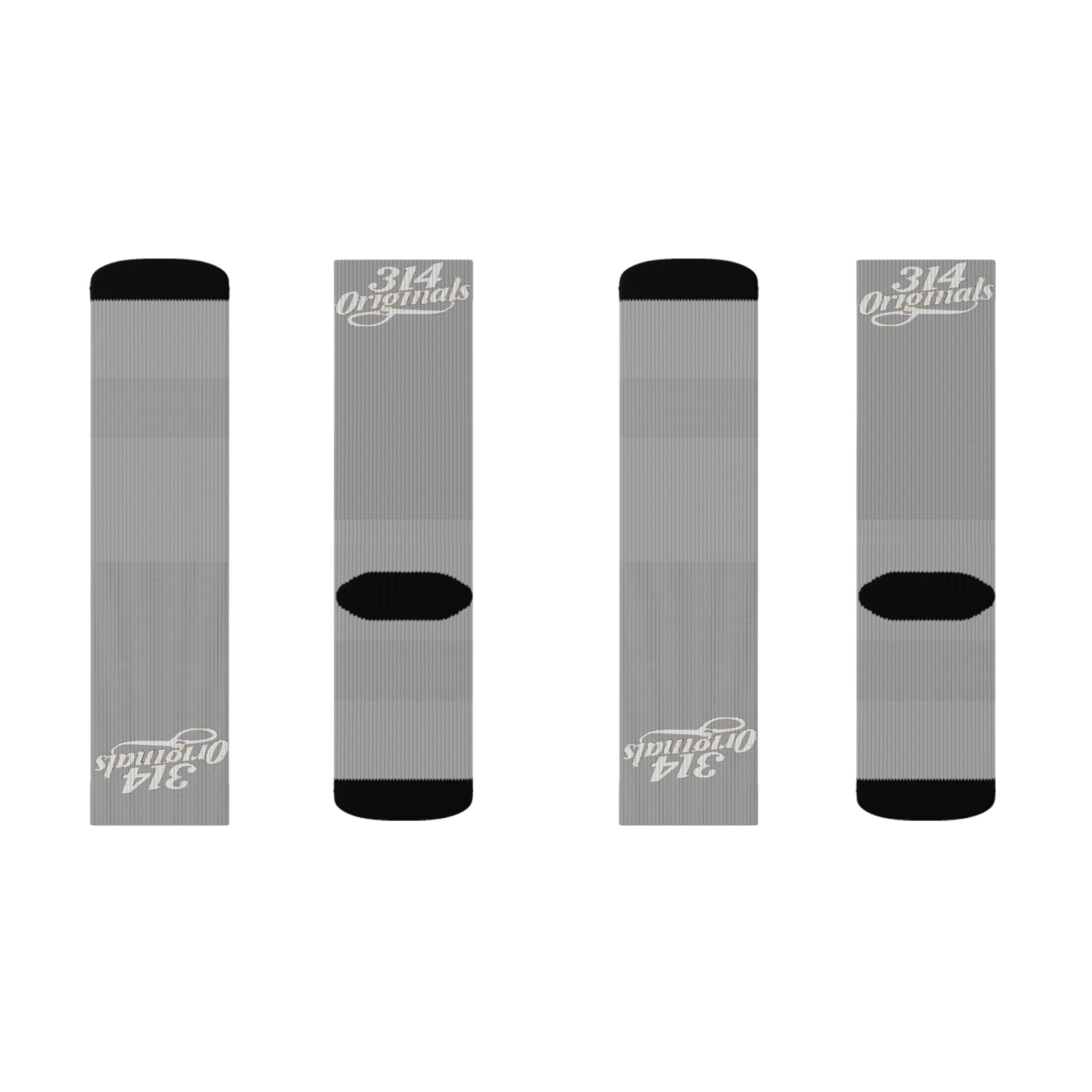Grey Sublimation Socks with '314 Originals' Script — Athletic Crew Socks - 314 Originals