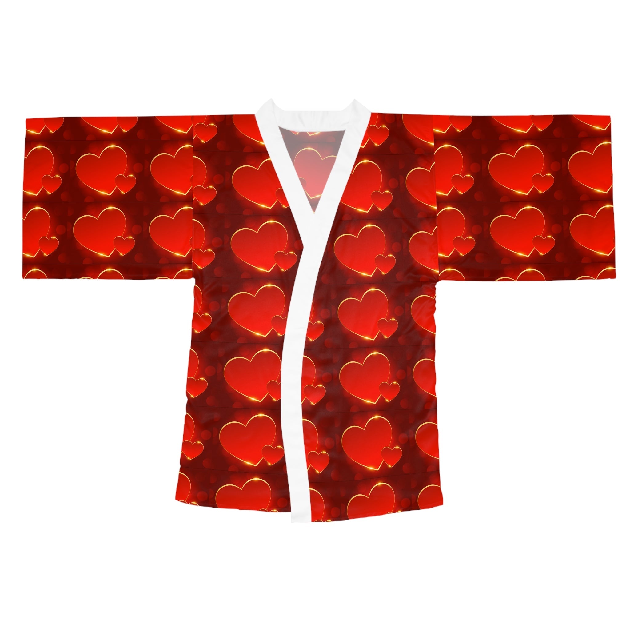Heart Pattern Kimono Robe — Red Valentine Long Sleeve Lounge Wrap - 314 Originals