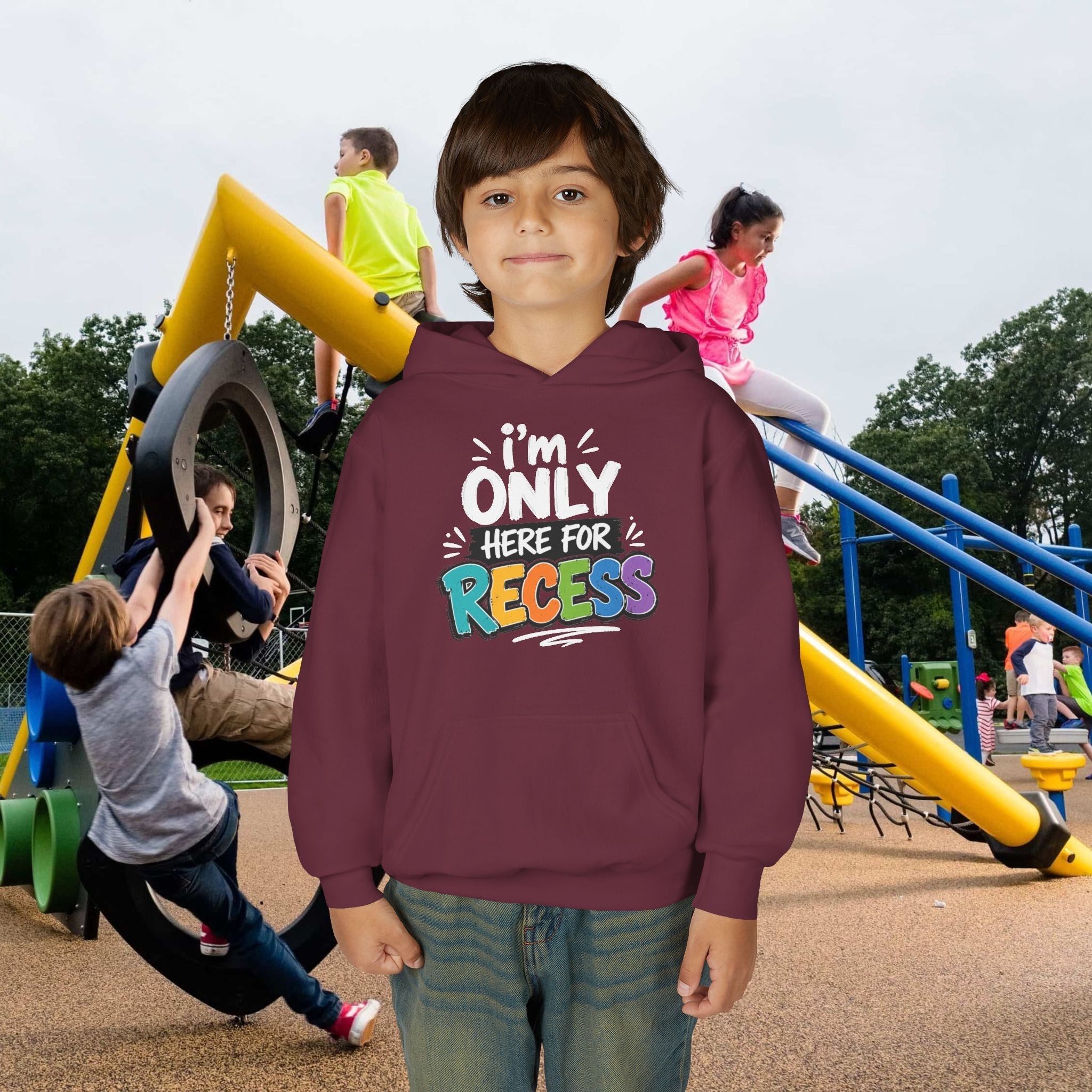 "I'm Only Here for Recess" Dark Colorful Kids Pullover - 314 Originals