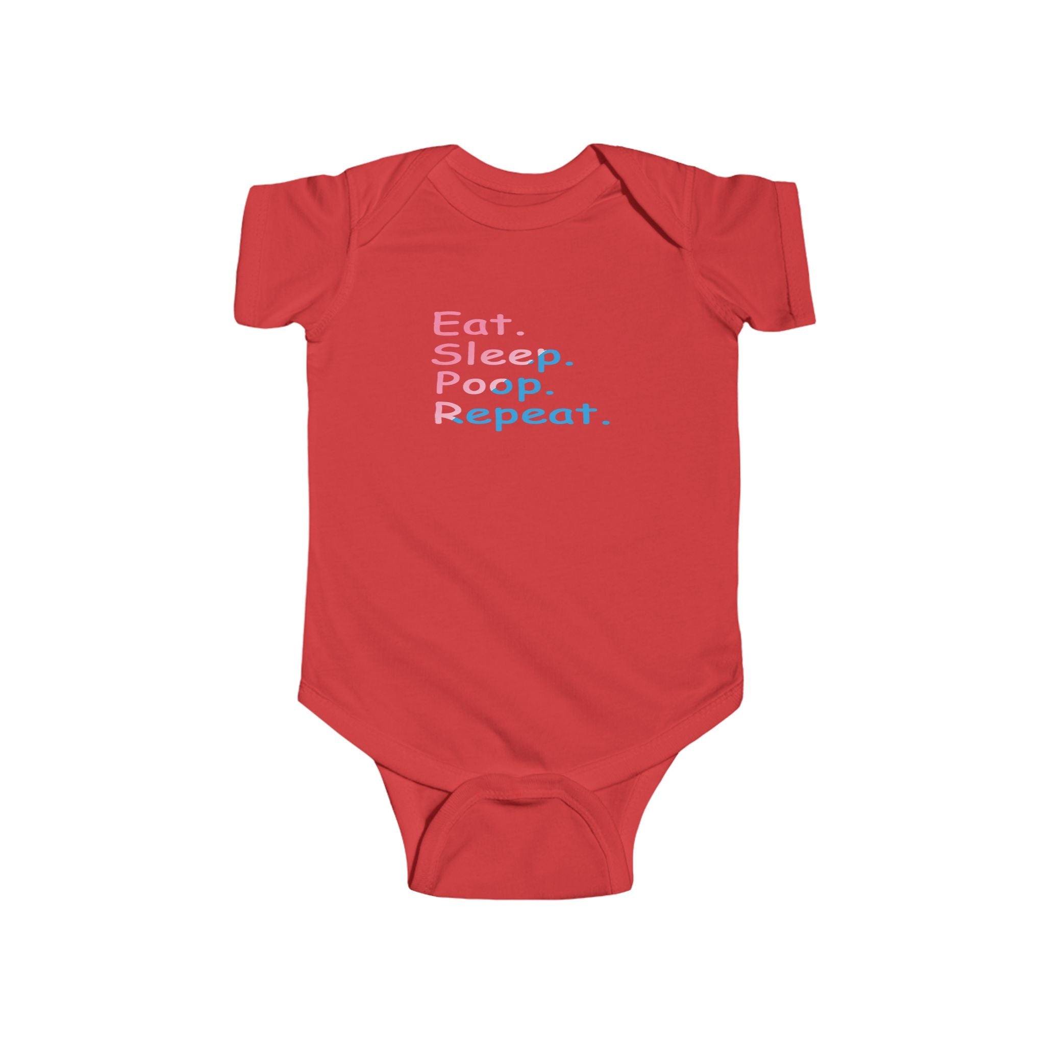 Infant Bodysuit - "Eat. Sleep. Poop. Repeat." Cute Baby Onesie (Pink & Blue Text) - 314 Originals