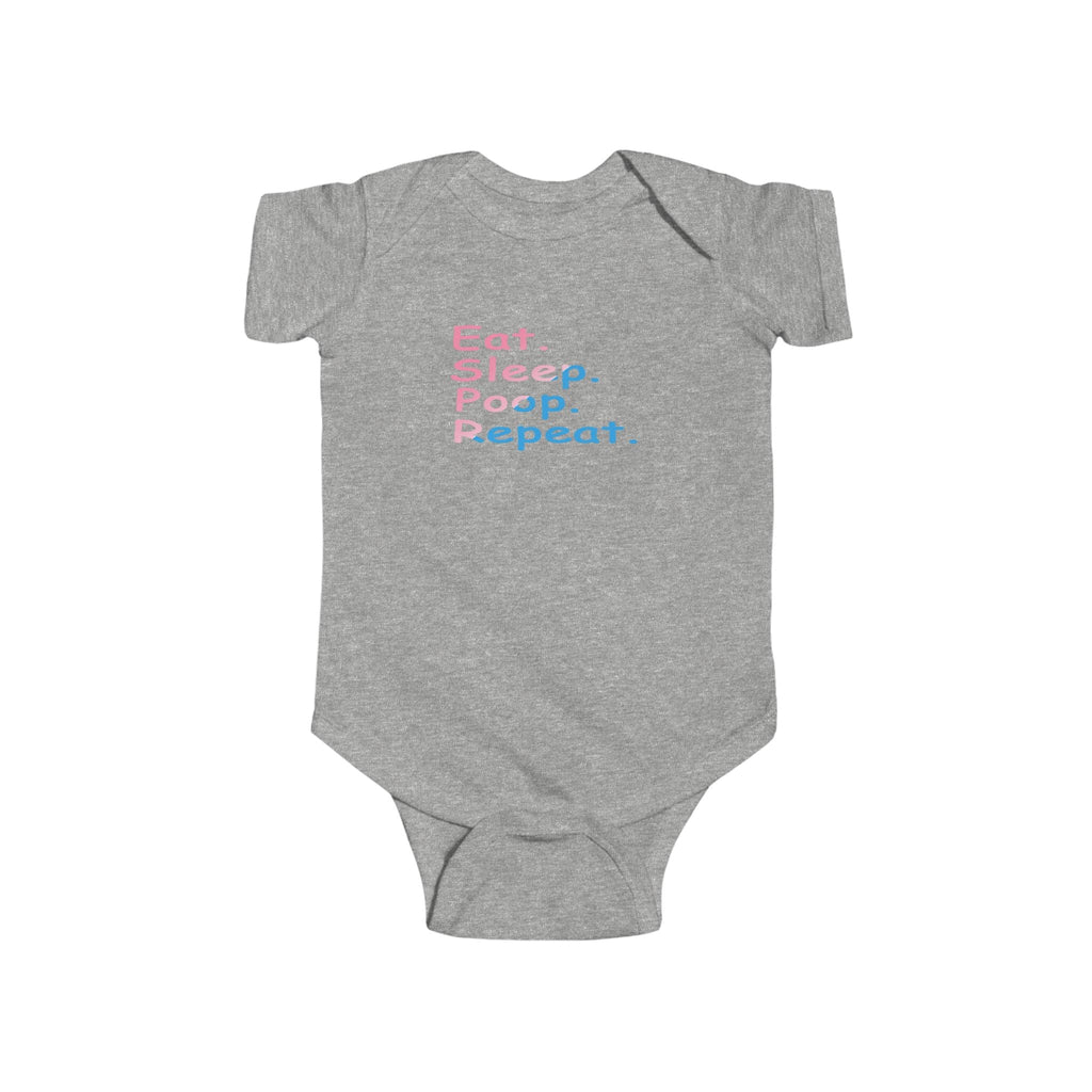 Infant Bodysuit - "Eat. Sleep. Poop. Repeat." Cute Baby Onesie (Pink & Blue Text) - 314 Originals