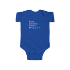 Infant Bodysuit - "Eat. Sleep. Poop. Repeat." Cute Baby Onesie (Pink & Blue Text) - 314 Originals