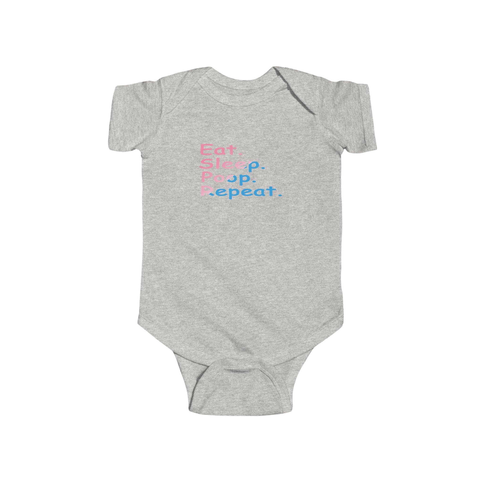 Infant Bodysuit - "Eat. Sleep. Poop. Repeat." Cute Baby Onesie (Pink & Blue Text) - 314 Originals