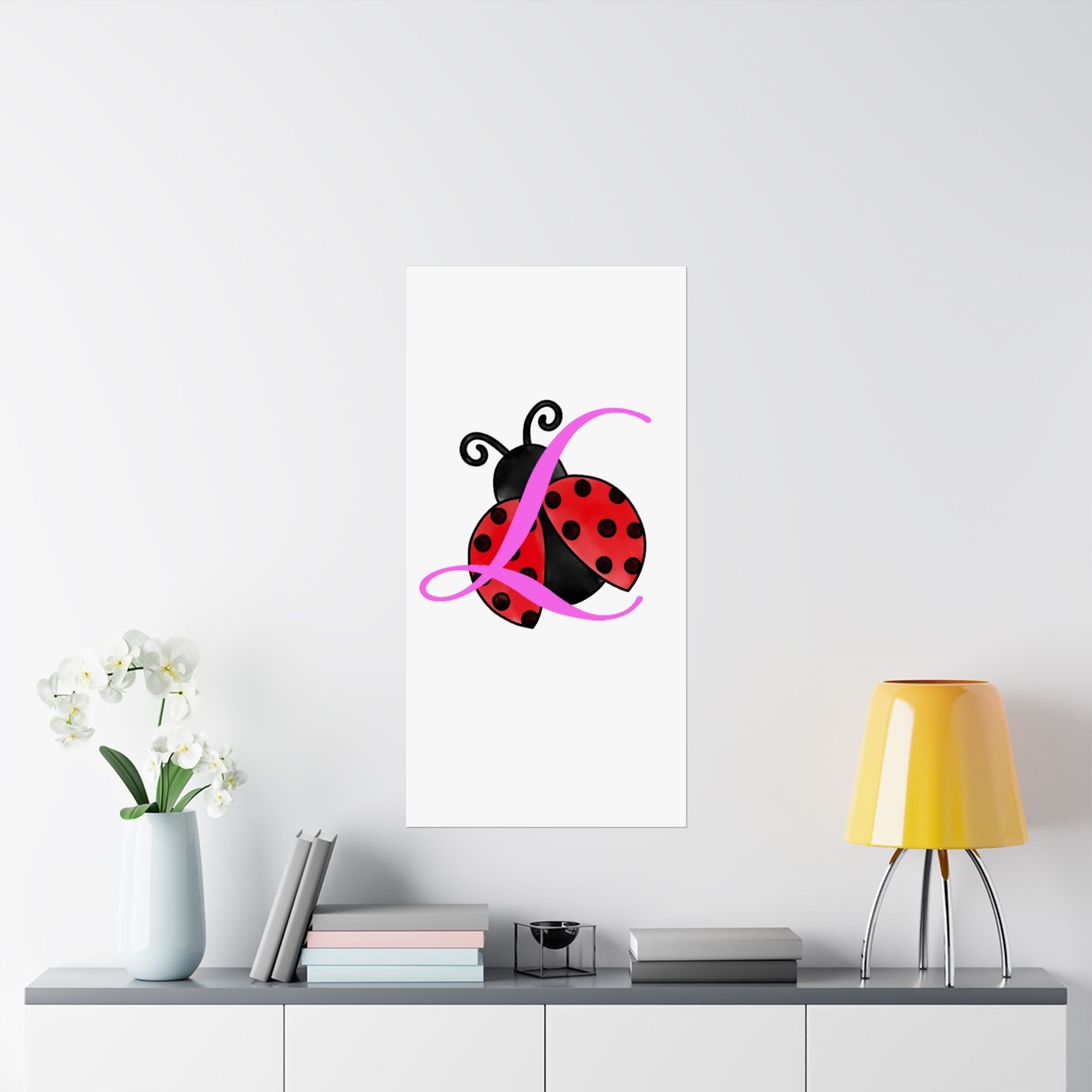 Ladybug Initial “L” Matte Poster — Cute Nursery Wall Art for Girls - 314 Originals