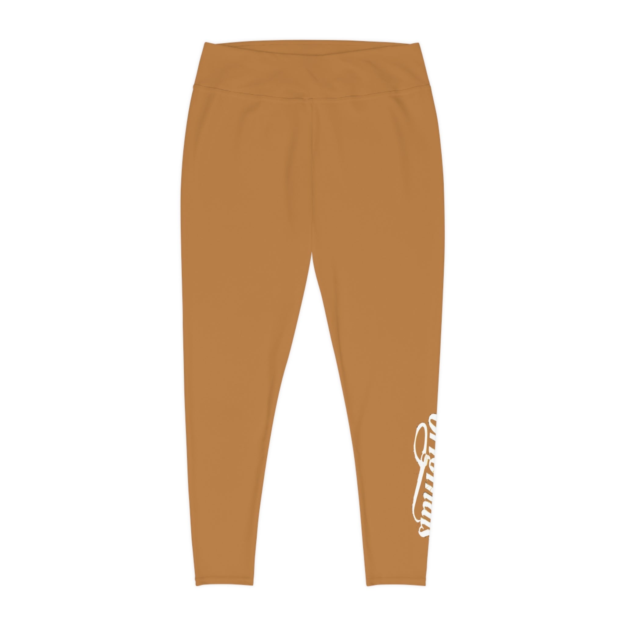 Light Brown Plus Size Leggings — Subtle Side Script Graphic, Comfortable Everyday Activewear - 314 Originals