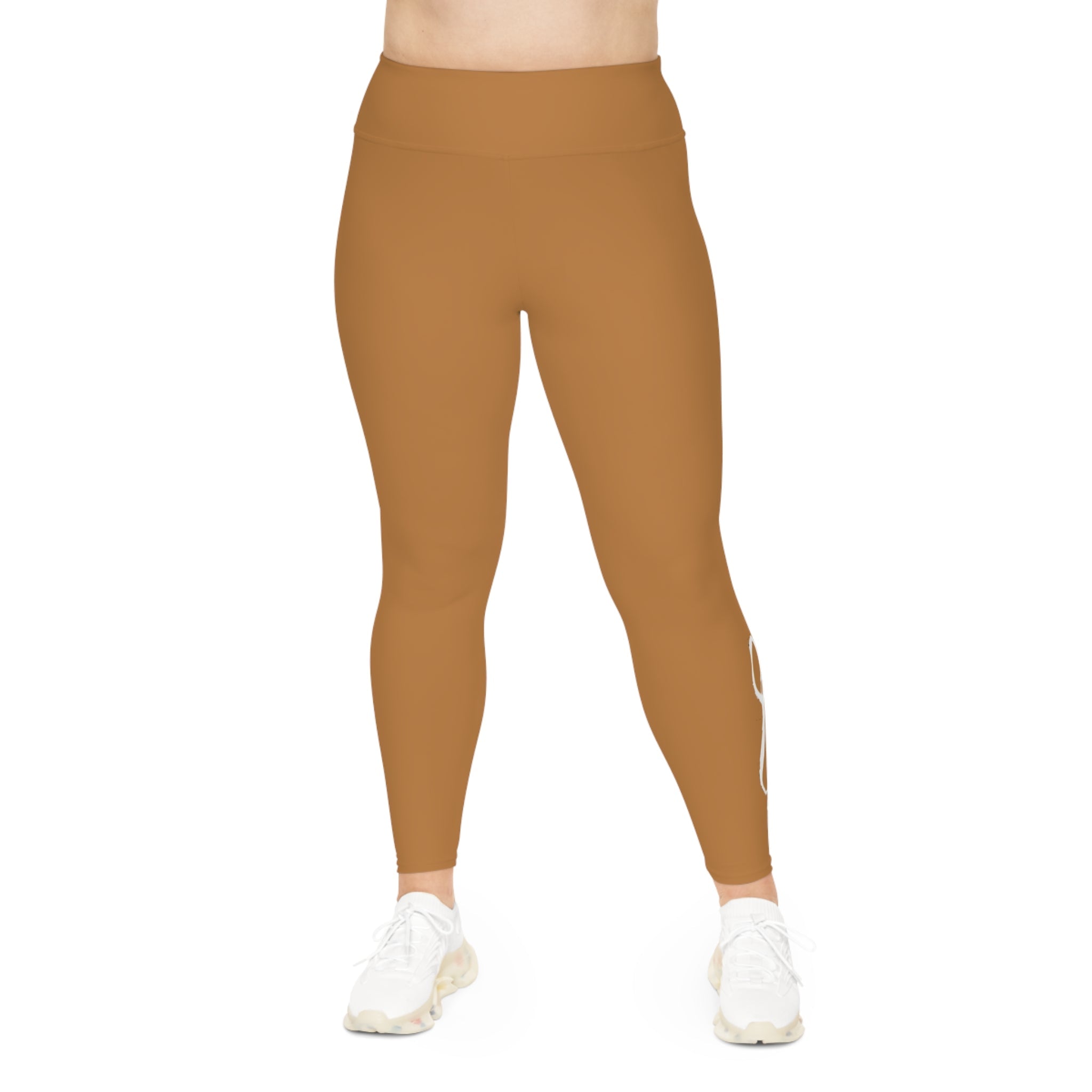 Light Brown Plus Size Leggings — Subtle Side Script Graphic, Comfortable Everyday Activewear - 314 Originals