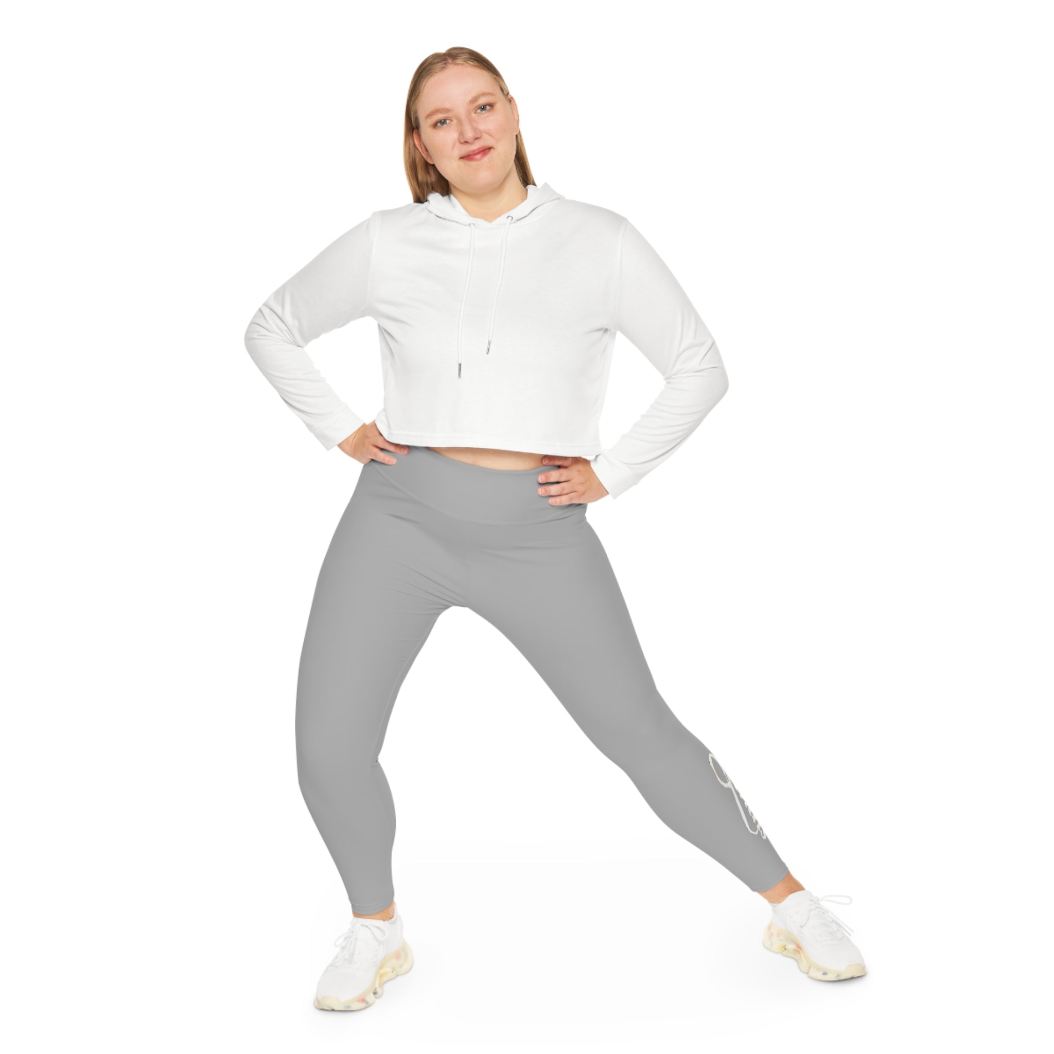 Light Grey Plus Size Leggings — Subtle Side Script Graphic, Comfortable Everyday Activewear - 314 Originals