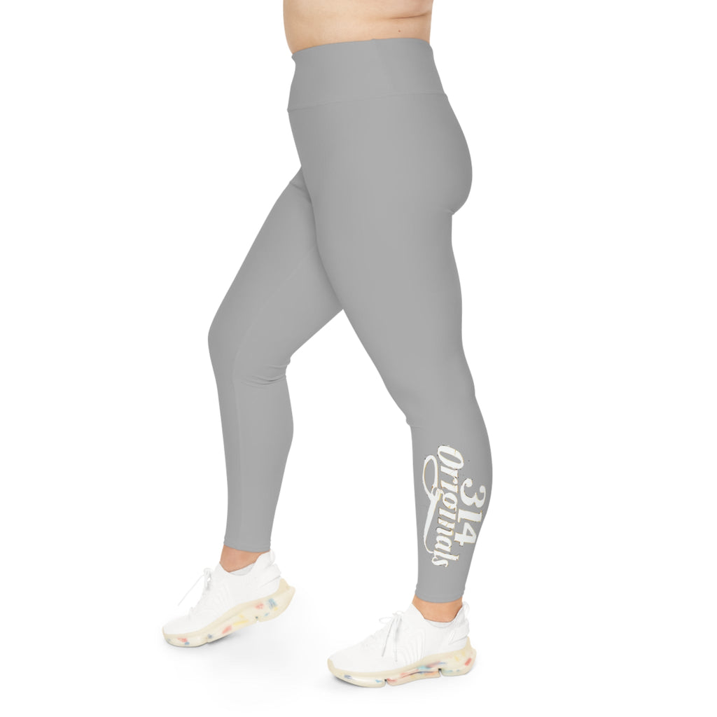 Light Grey Plus Size Leggings — Subtle Side Script Graphic, Comfortable Everyday Activewear - 314 Originals