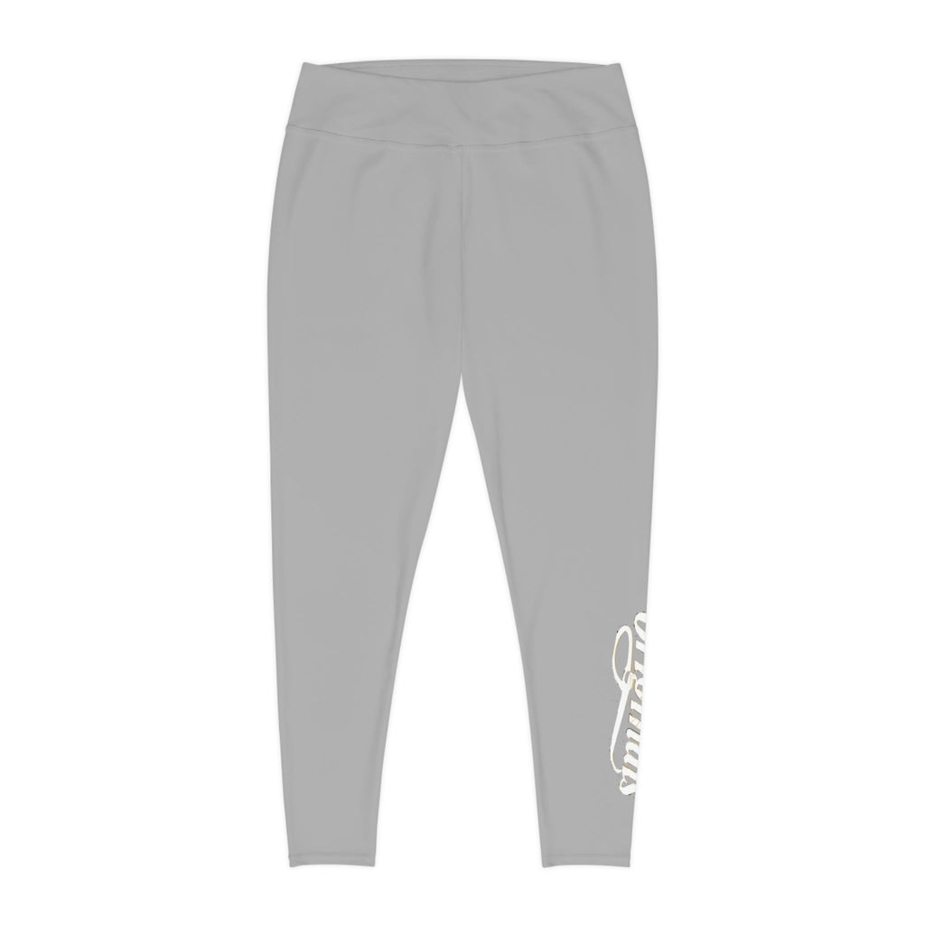 Light Grey Plus Size Leggings — Subtle Side Script Graphic, Comfortable Everyday Activewear - 314 Originals