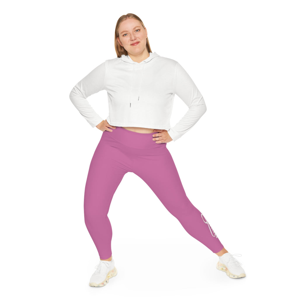 Light Pink Plus Size Leggings — Subtle Side Script Graphic, Comfortable Everyday Activewear - 314 Originals