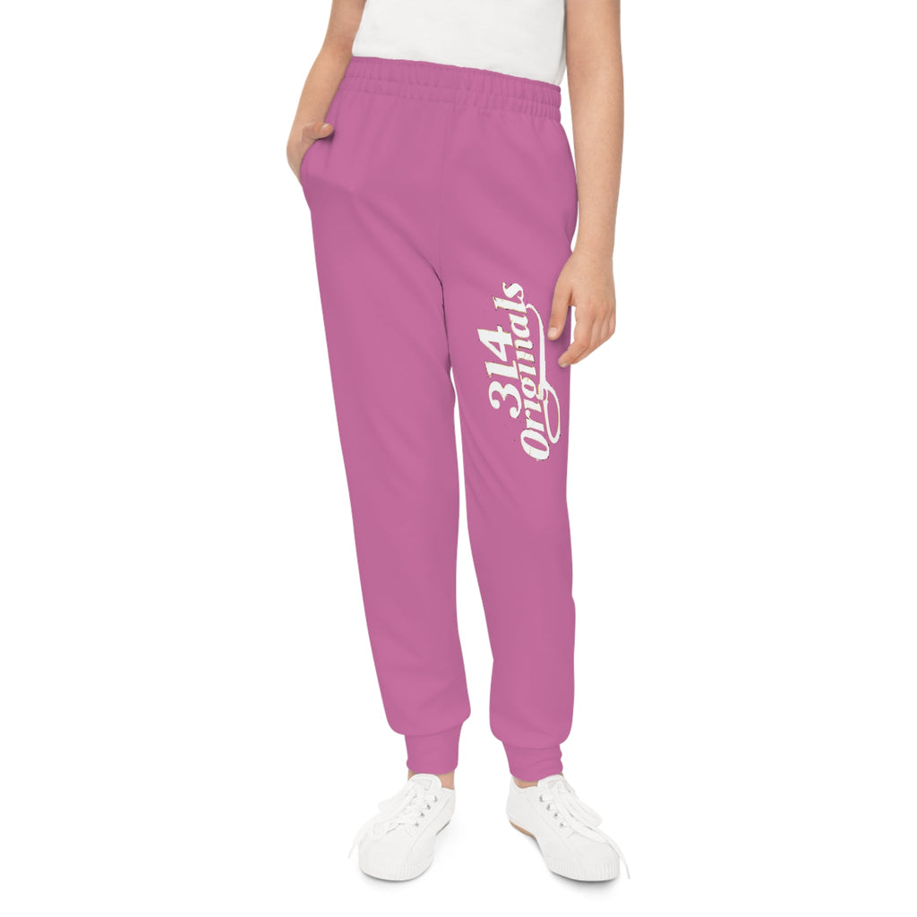 Light Pink Youth Joggers with 314 Originals Side Graphic — Kids Athletic Sweatpants - 314 Originals