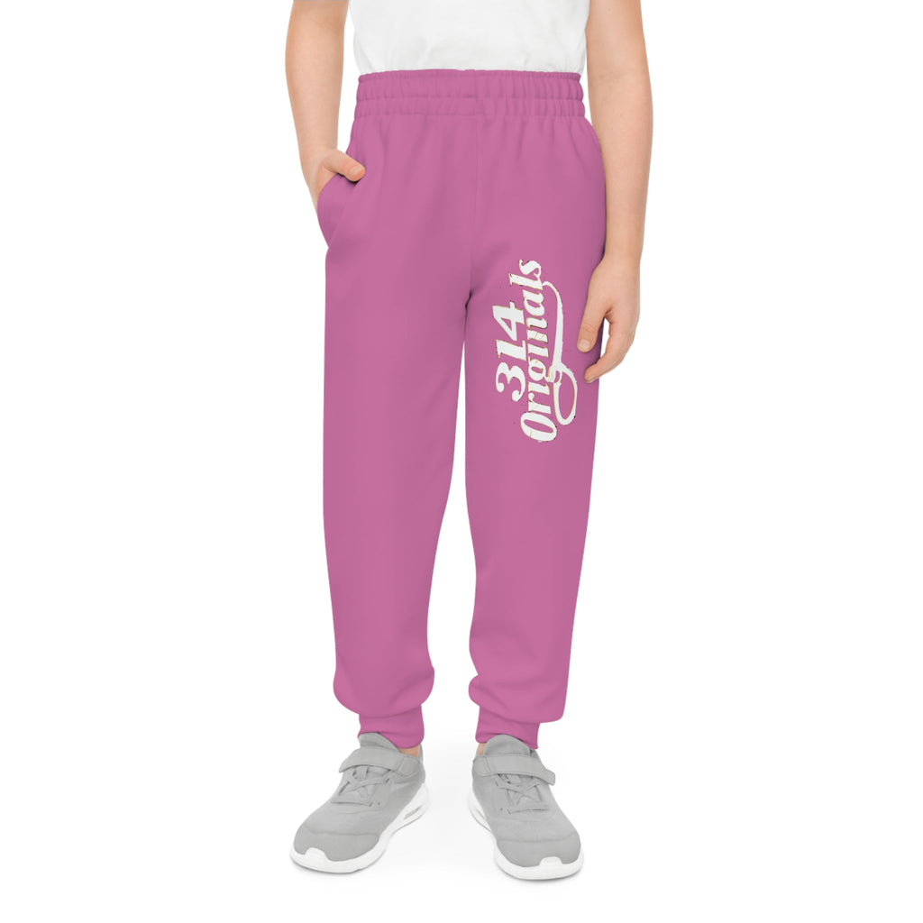 Light Pink Youth Joggers with 314 Originals Side Graphic — Kids Athletic Sweatpants - 314 Originals