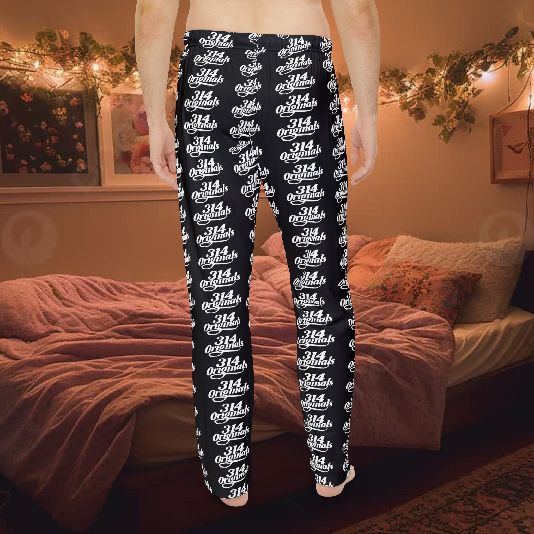 Men's Black All-Over Print Pajama Pants — Retro '314' Script Pattern Loungewear - 314 Originals