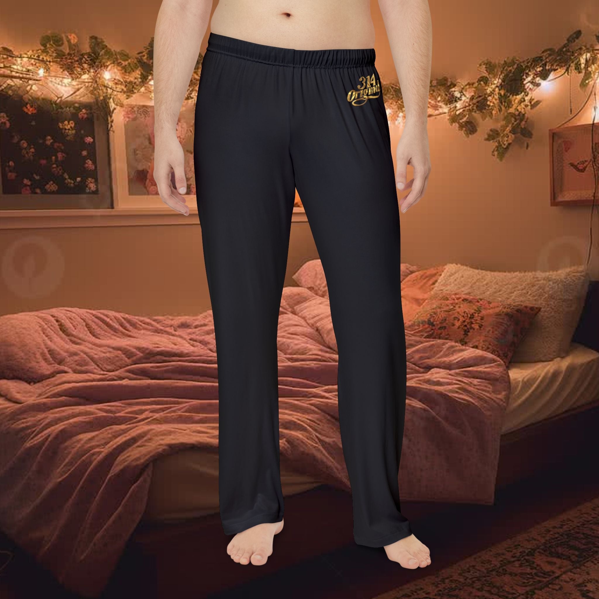 Men's Pajama Pants — Relaxed Black Lounge Sleepwear with Small Monogram Accent - 314 Originals