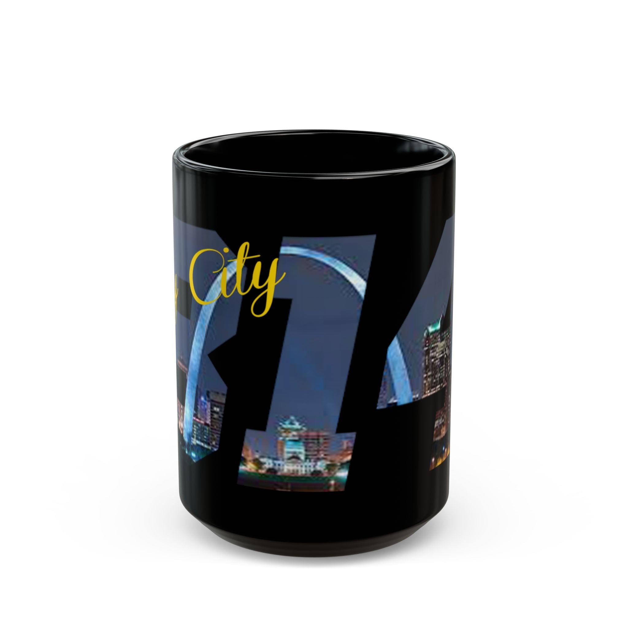 My City Skyline Black Mug – Nighttime Gateway Arch Coffee Cup (11oz & 15oz) - 314 Originals