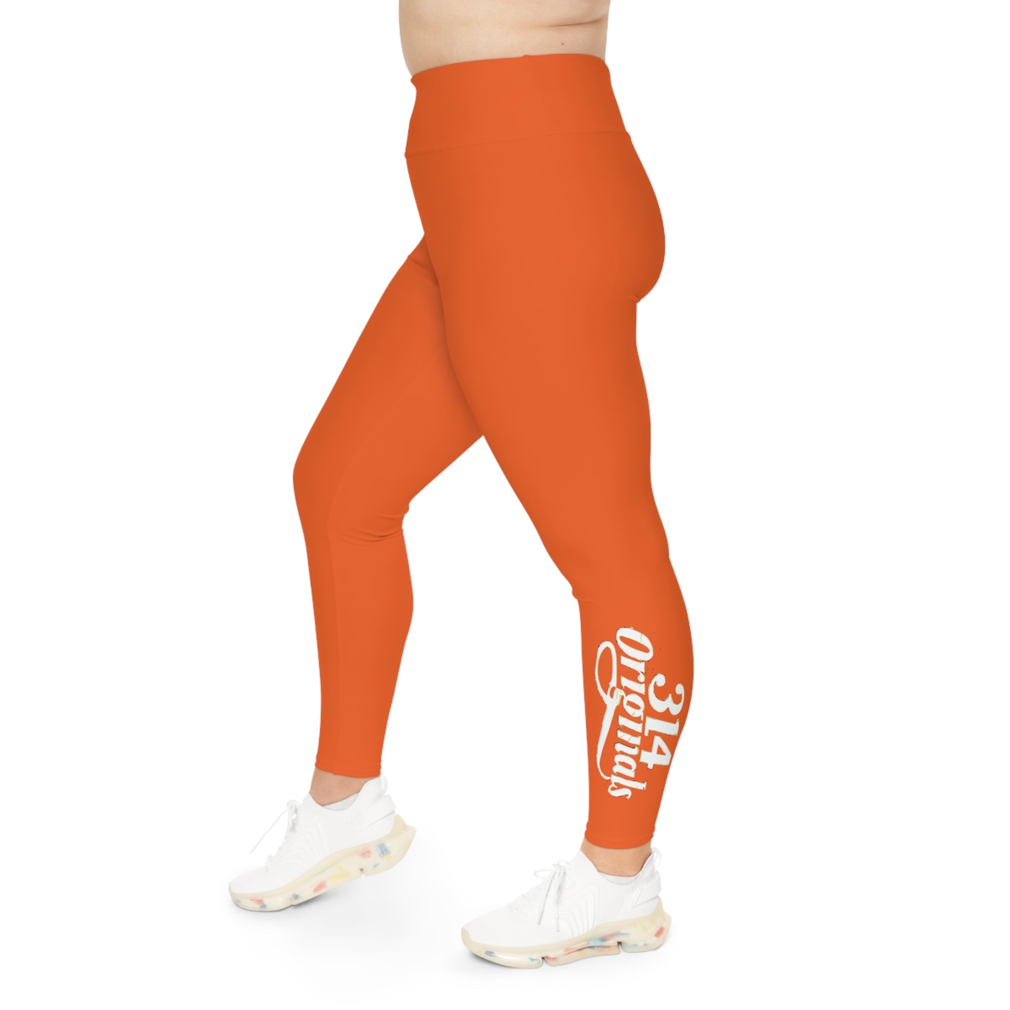 Orange Plus Size Leggings — Subtle Side Script Graphic, Comfortable Everyday Activewear - 314 Originals