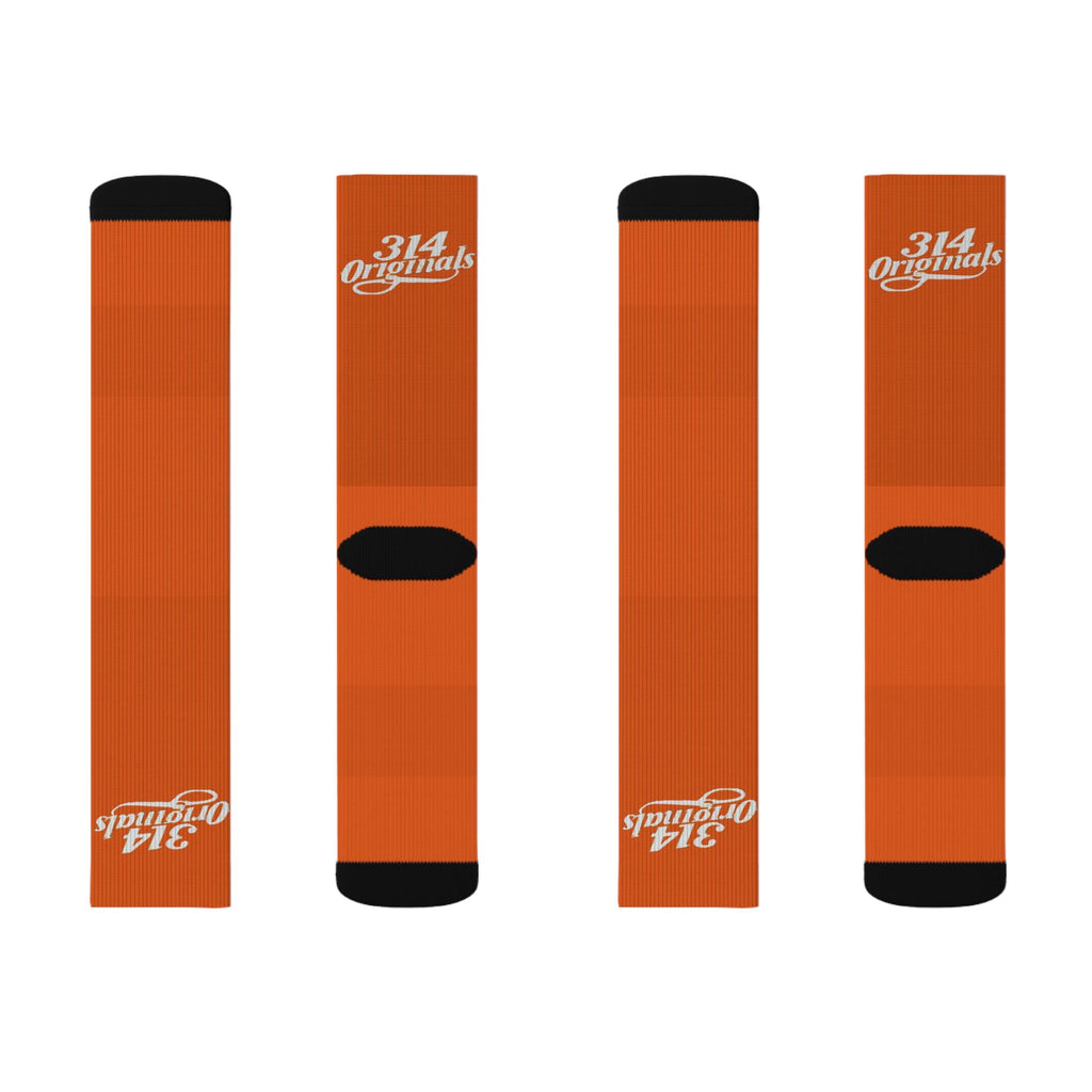 Orange Sublimation Socks with '314 Originals' Script — Athletic Crew Socks - 314 Originals