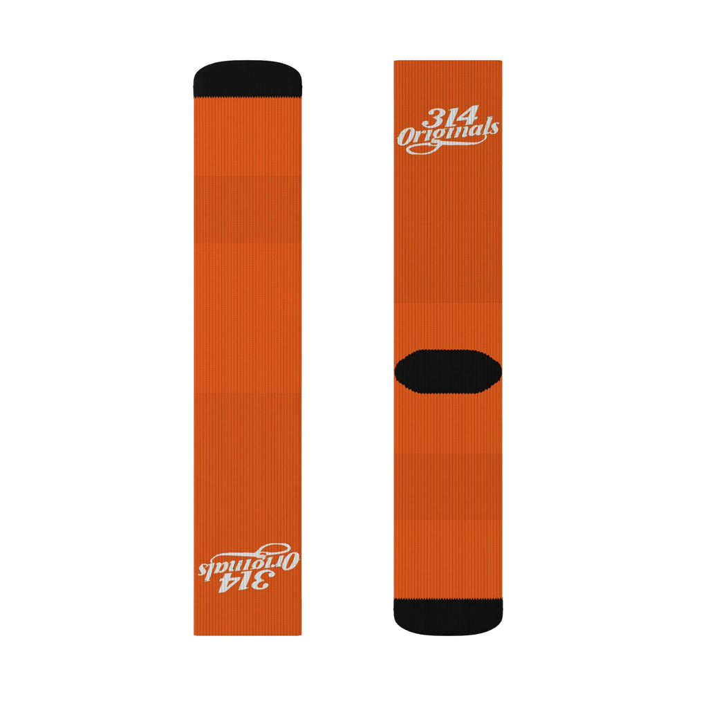 Orange Sublimation Socks with '314 Originals' Script — Athletic Crew Socks - 314 Originals
