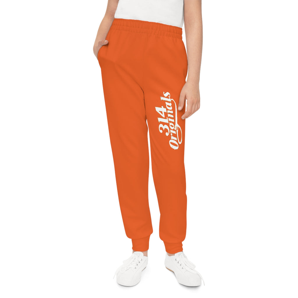 Orange Youth Joggers with 314 Originals Side Graphic — Kids Athletic Sweatpants - 314 Originals