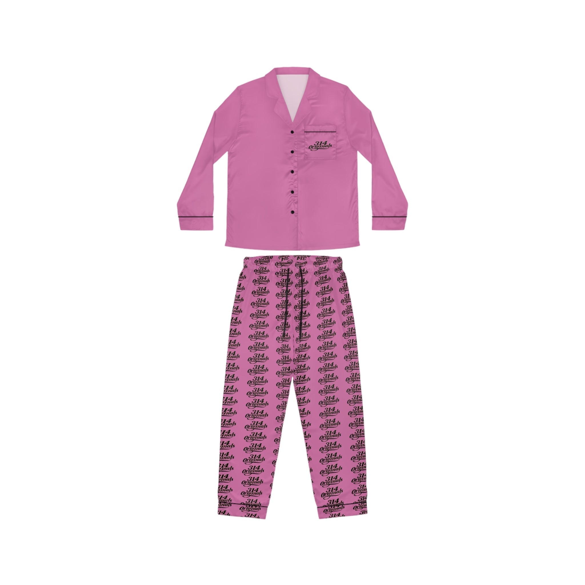 Pink Satin Pajama Set – All-Over Crown Print Women's Sleepwear - 314 Originals