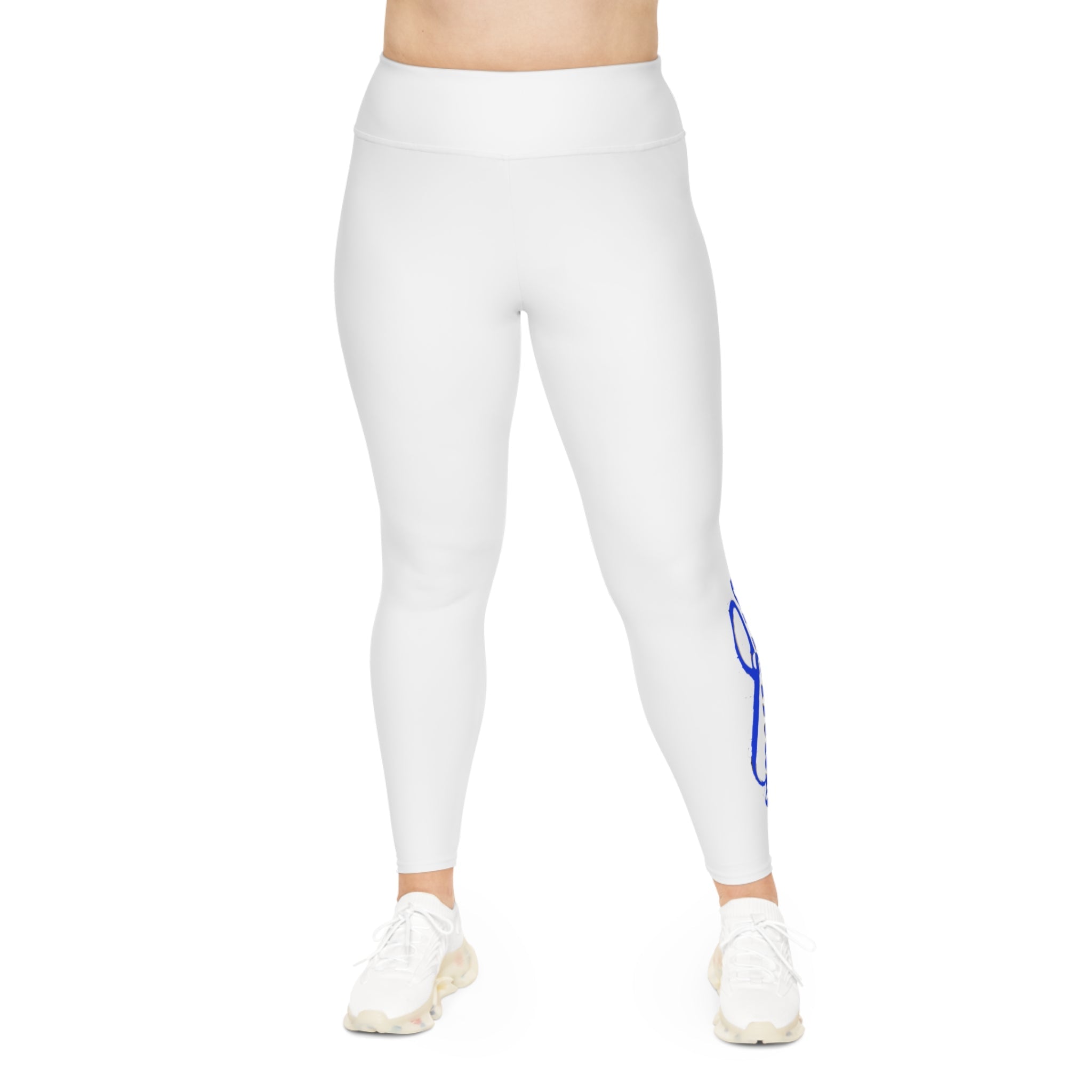 Plus Size Leggings — White High-Waist Leggings with Blue Script '314 Originals' Side Print - 314 Originals