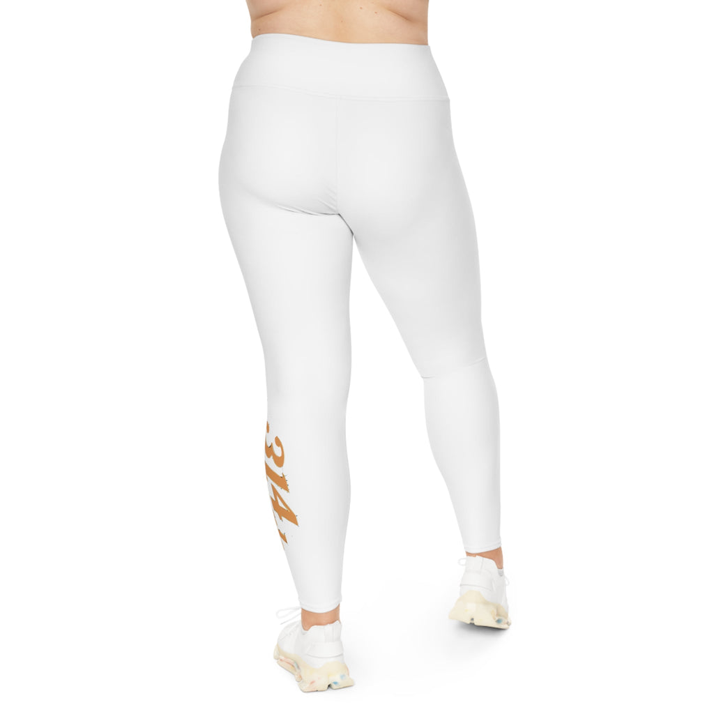 Plus Size Leggings — White High-Waist Leggings with Gold Script '314 Originals' Side Print - 314 Originals