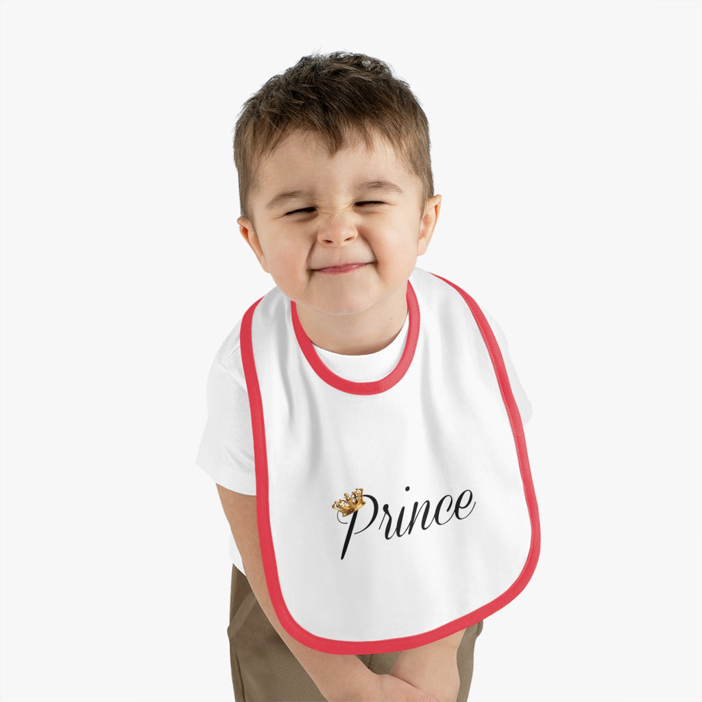 Prince Baby Bib — White Contrast Trim Jersey Bib with Crown Script - 314 Originals