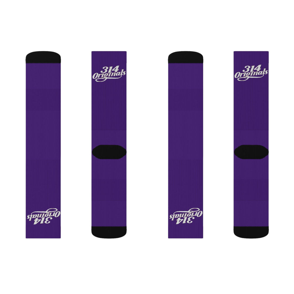 Purple Sublimation Socks with '314 Originals' Script — Athletic Crew Socks - 314 Originals