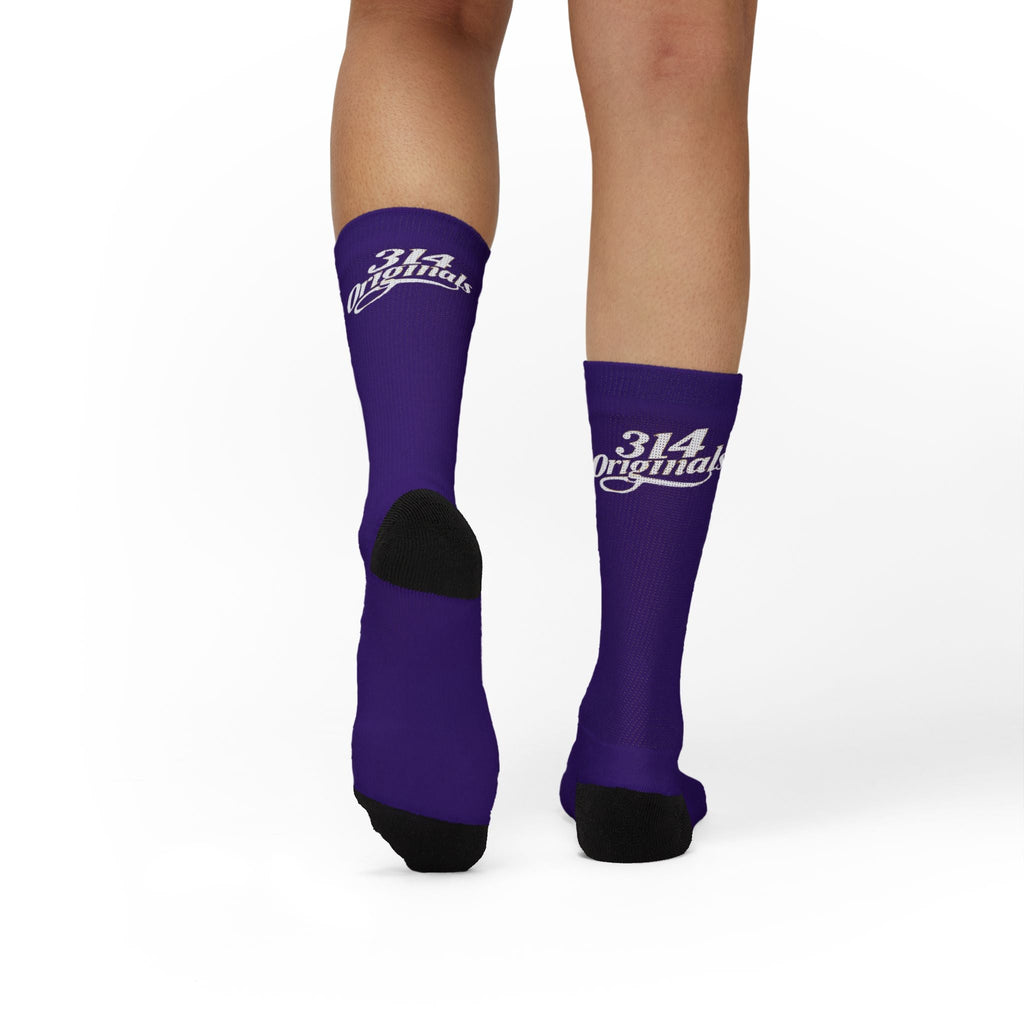 Purple Sublimation Socks with '314 Originals' Script — Athletic Crew Socks - 314 Originals