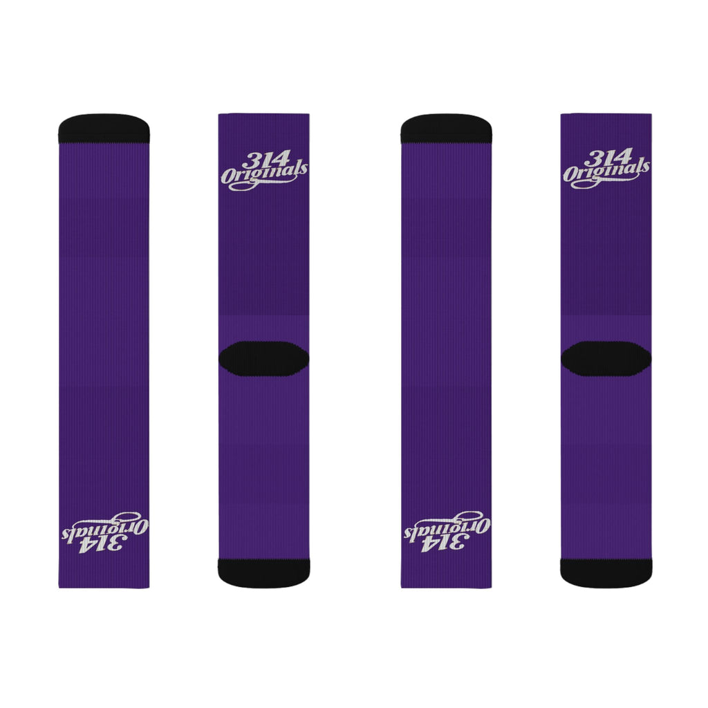 Purple Sublimation Socks with '314 Originals' Script — Athletic Crew Socks - 314 Originals