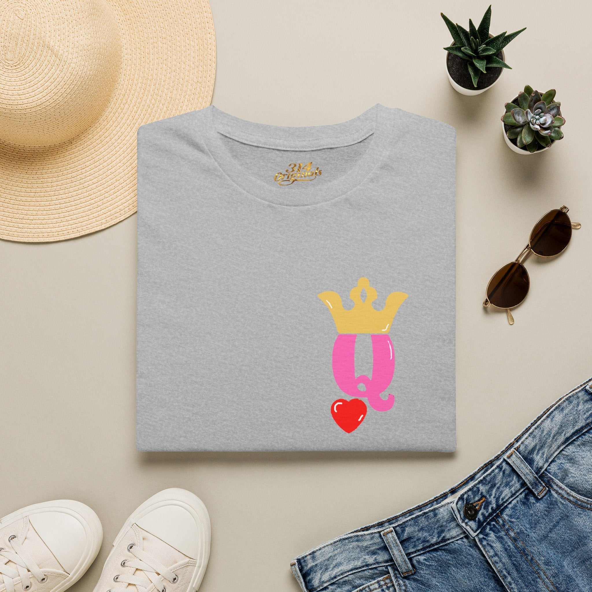 Queen Q Crown T‑Shirt — Pink & Gold Heart Logo Tee - 314 Originals