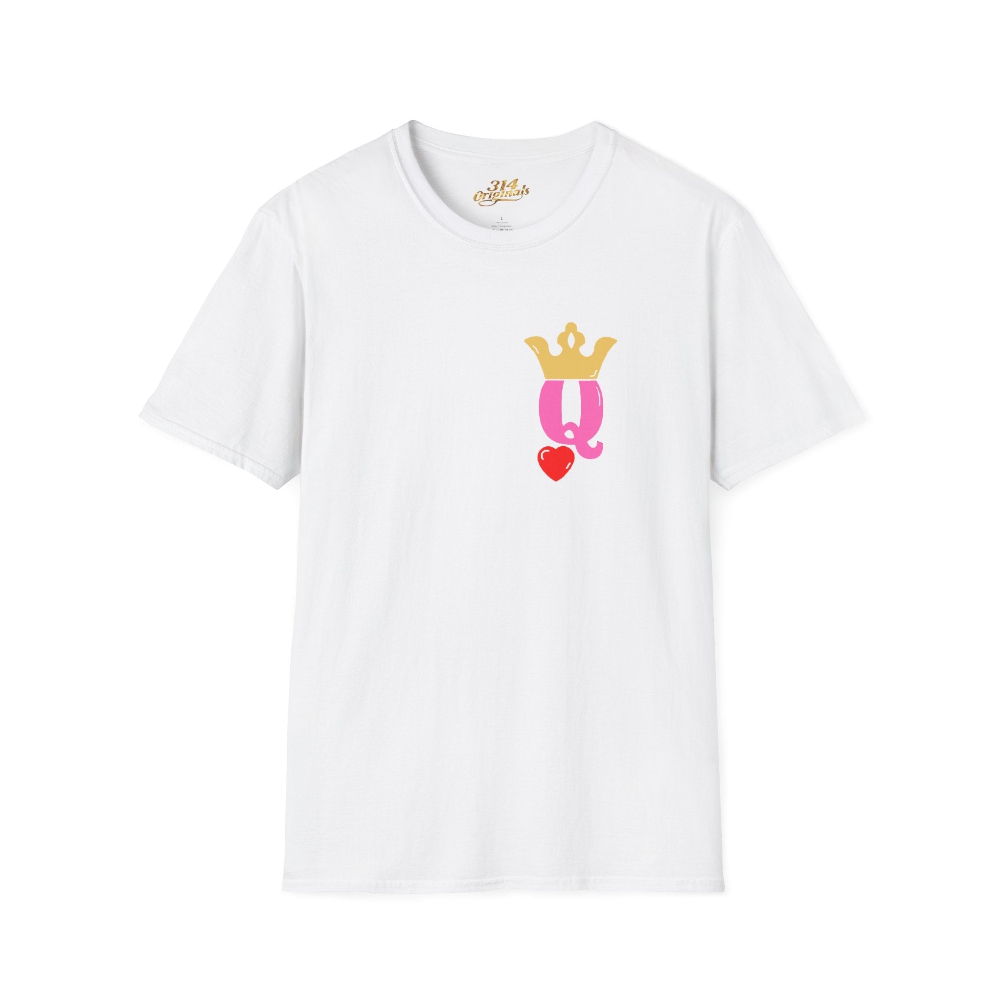 Queen Q Crown T‑Shirt — Pink & Gold Heart Logo Tee - 314 Originals