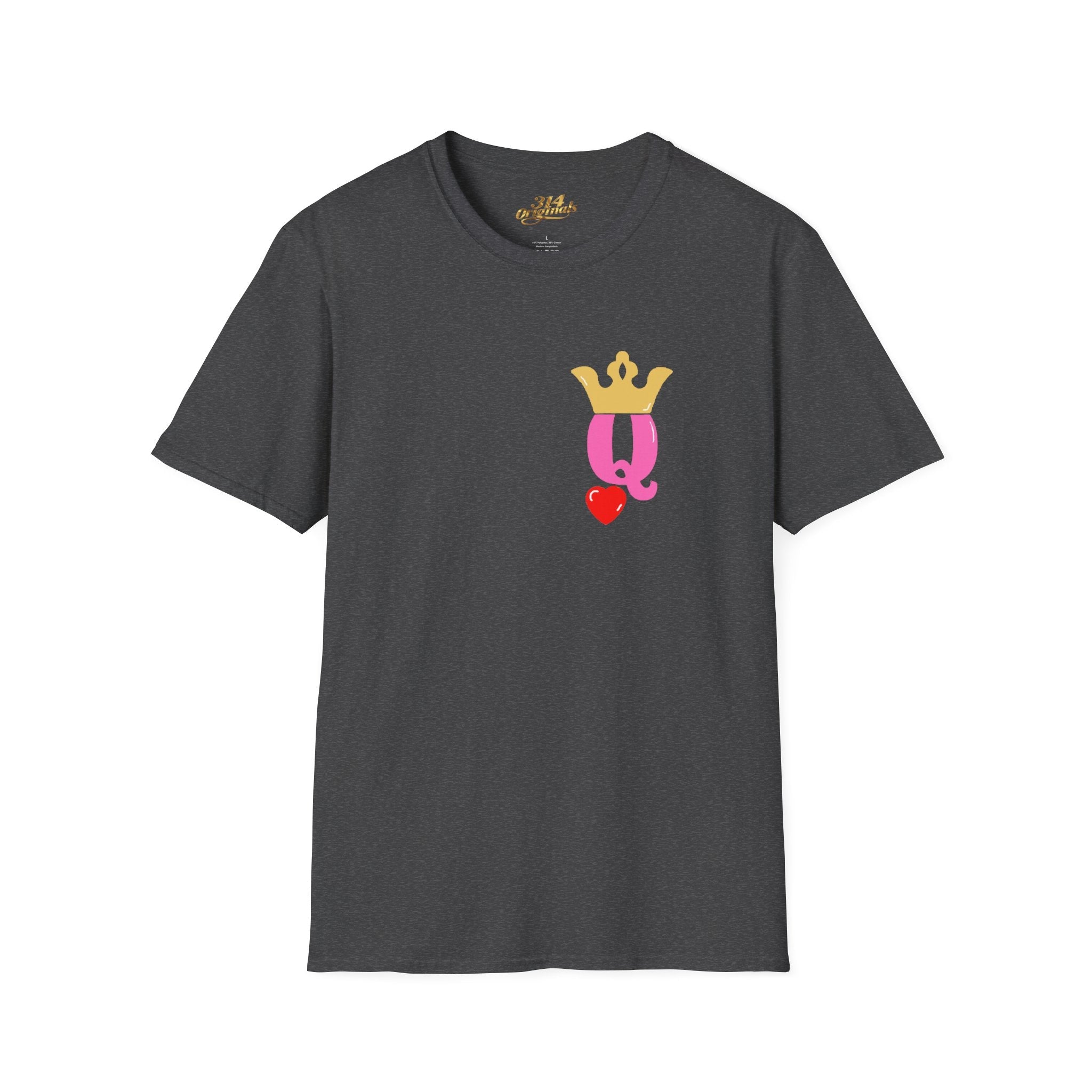 Queen Q Crown T‑Shirt — Pink & Gold Heart Logo Tee - 314 Originals