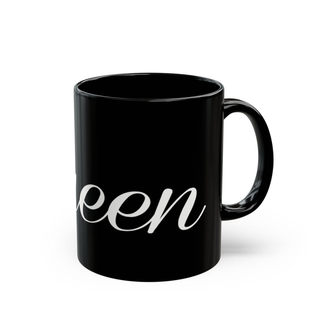 Queen Script Black Mug with Gold Crown — Royal Coffee Tea Gift - 314 Originals