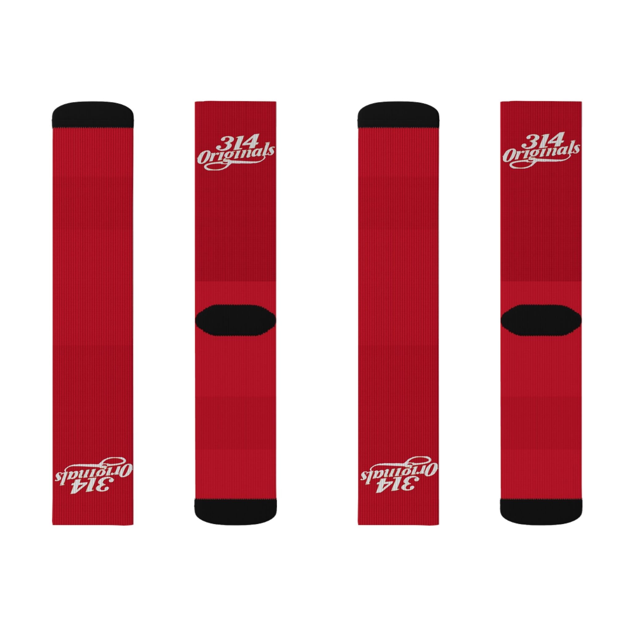 Red Sublimation Socks with '314 Originals' Script — Athletic Crew Socks - 314 Originals