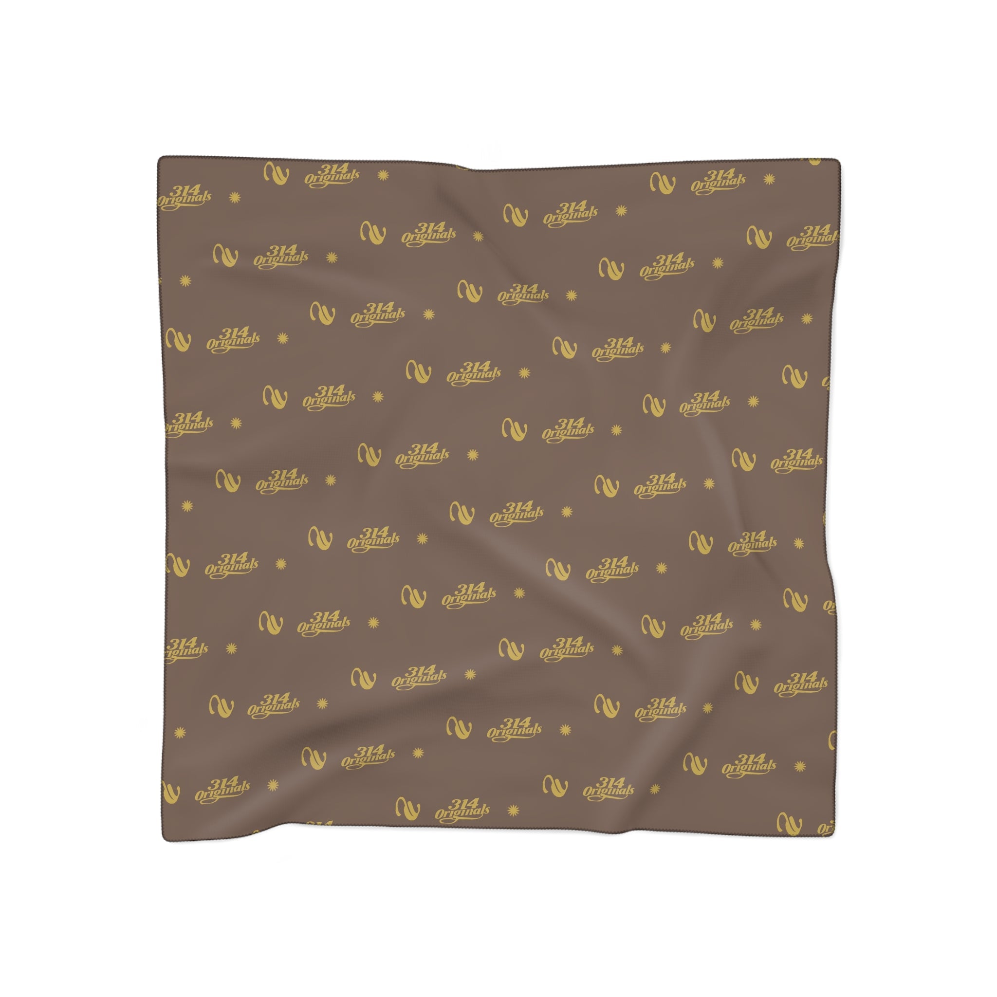 Silky Brown Logo Scarf — Gold Script Pattern Polyester Scarf - 314 Originals