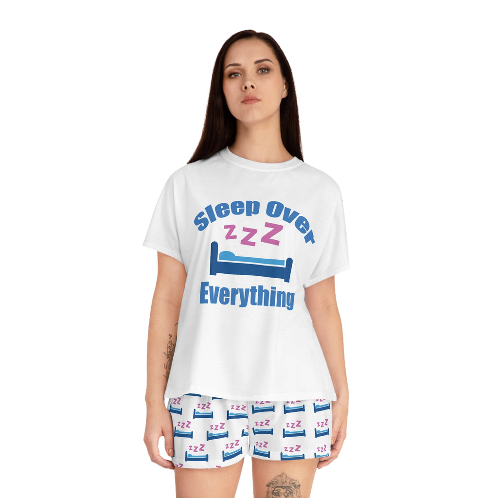Sleep Over Everything Women's Short Pajama Set — 'Sleep Over' ZZZ Bed Graphic Shorts - 314 Originals