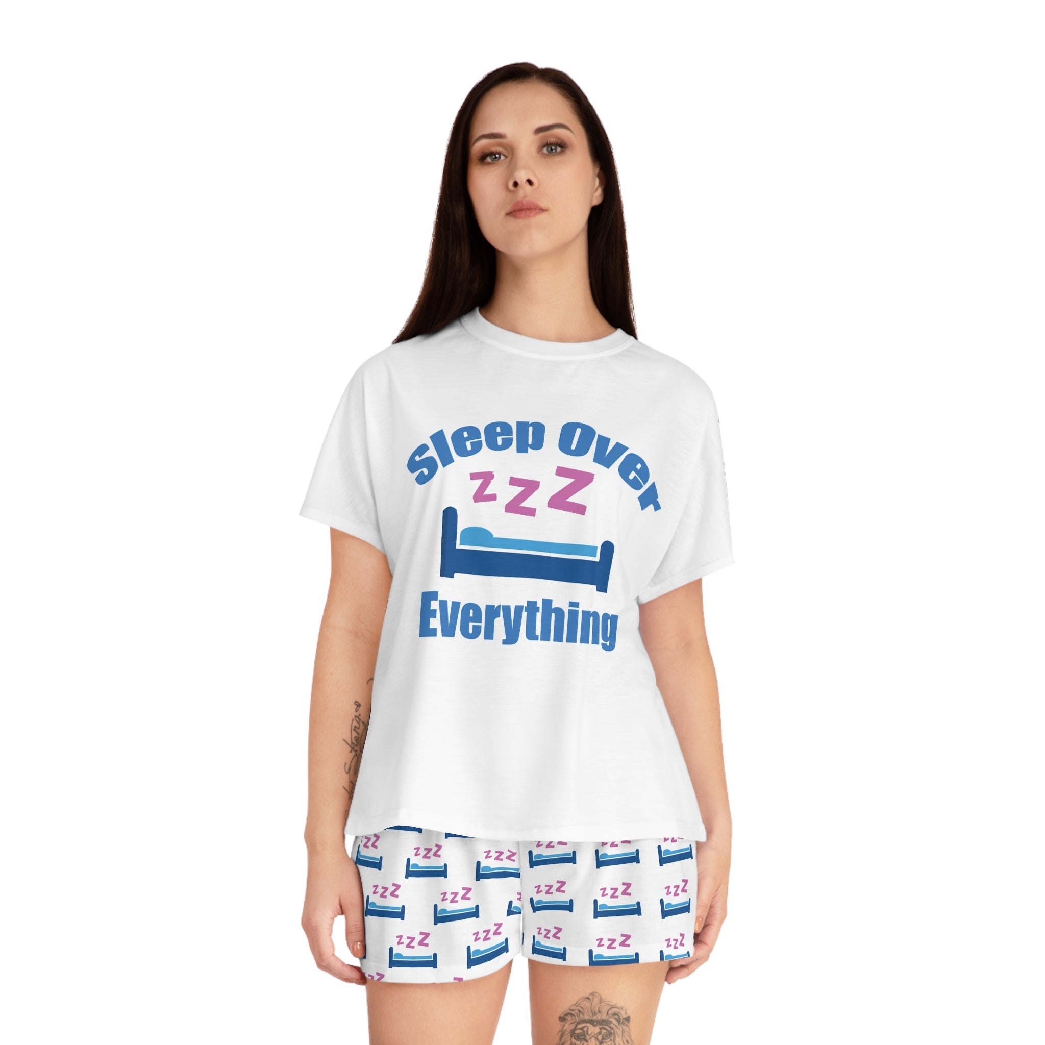 Sleep Over Everything Women's Short Pajama Set — 'Sleep Over' ZZZ Bed Graphic Shorts - 314 Originals
