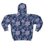 Snowflake All-Over Zip Hoodie — Navy & Pink Winter Pattern - 314 Originals