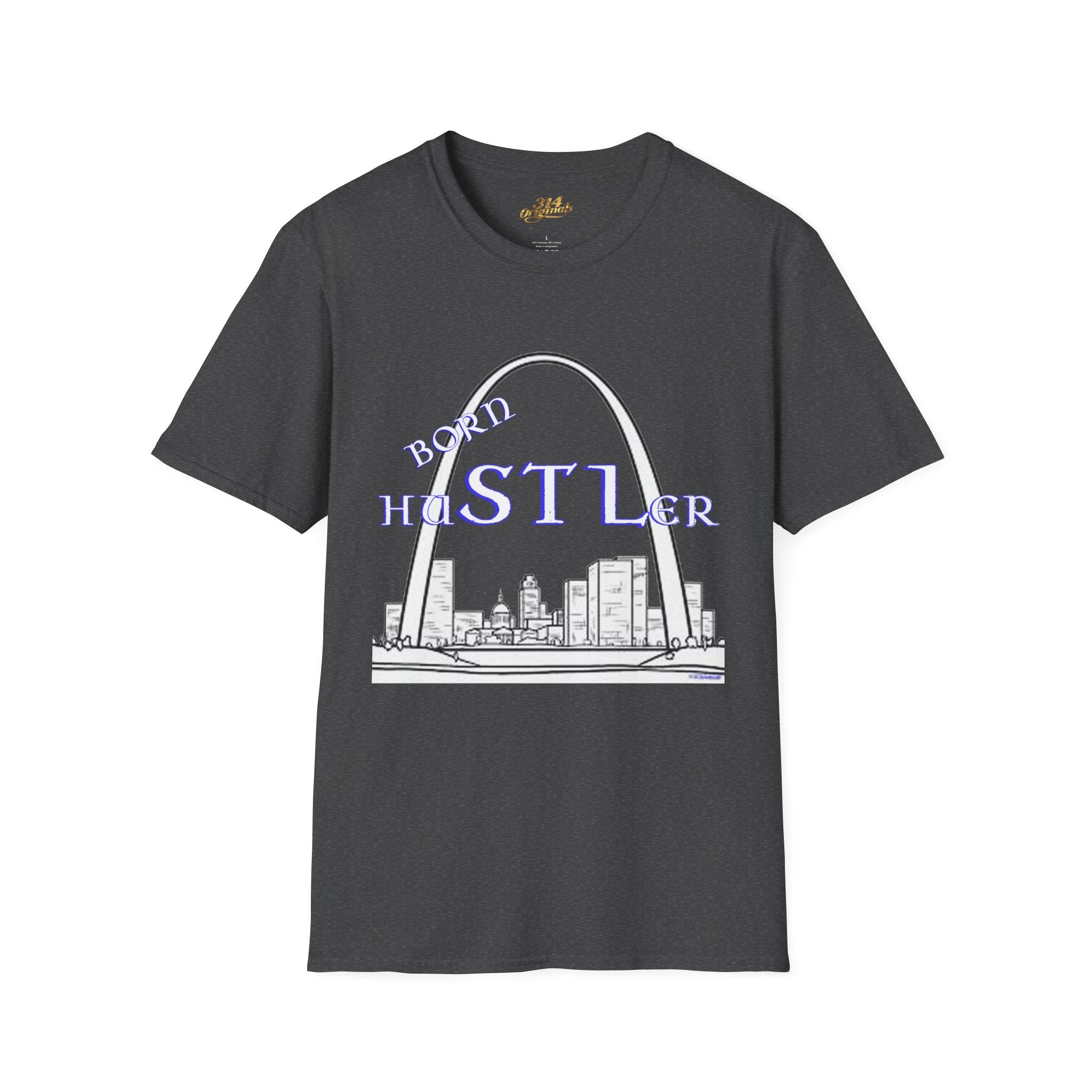 St. Louis Arch Skyline Tee — Born Hustler Front, 314 Originals Back - 314 Originals