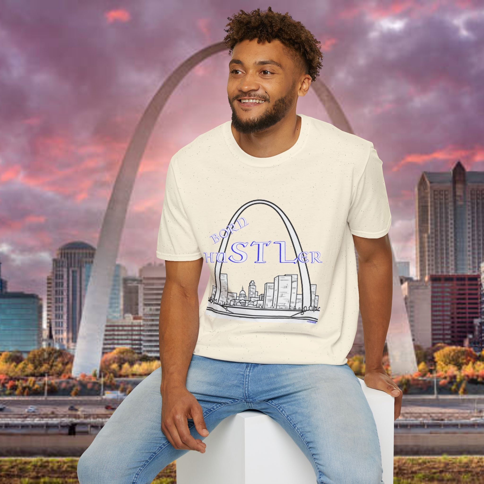 St. Louis Arch Skyline Tee — Born Hustler Front, 314 Originals Back - 314 Originals