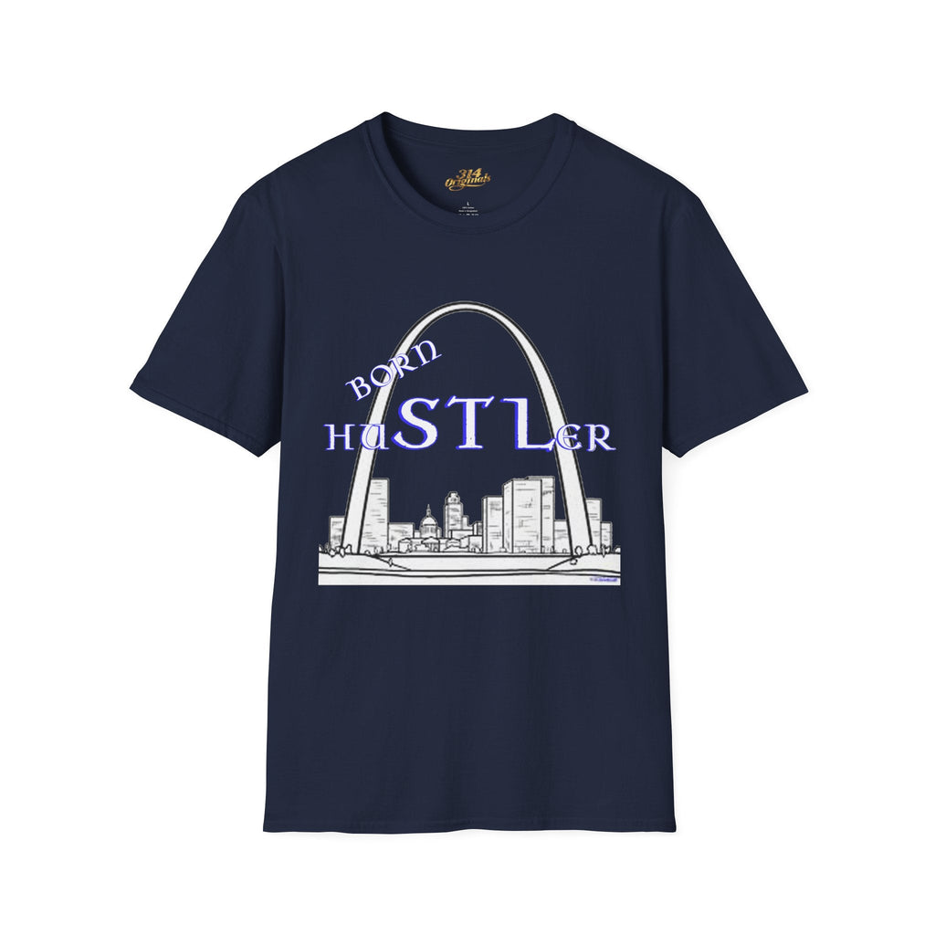 St. Louis Arch Skyline Tee — Born Hustler Front, 314 Originals Back - 314 Originals