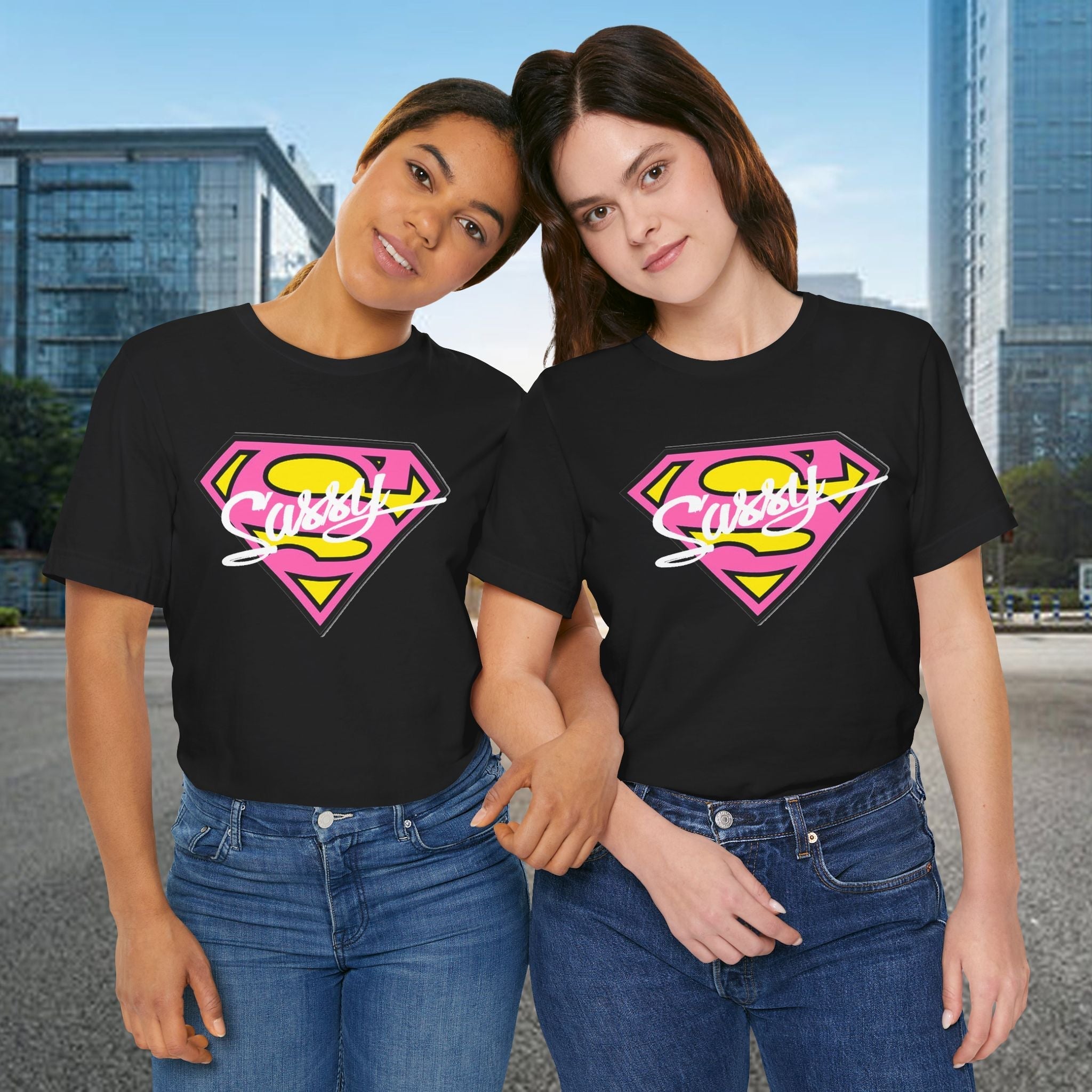 Super Sassy Tee — Pink & Yellow S Badge Graphic T-Shirt - 314 Originals